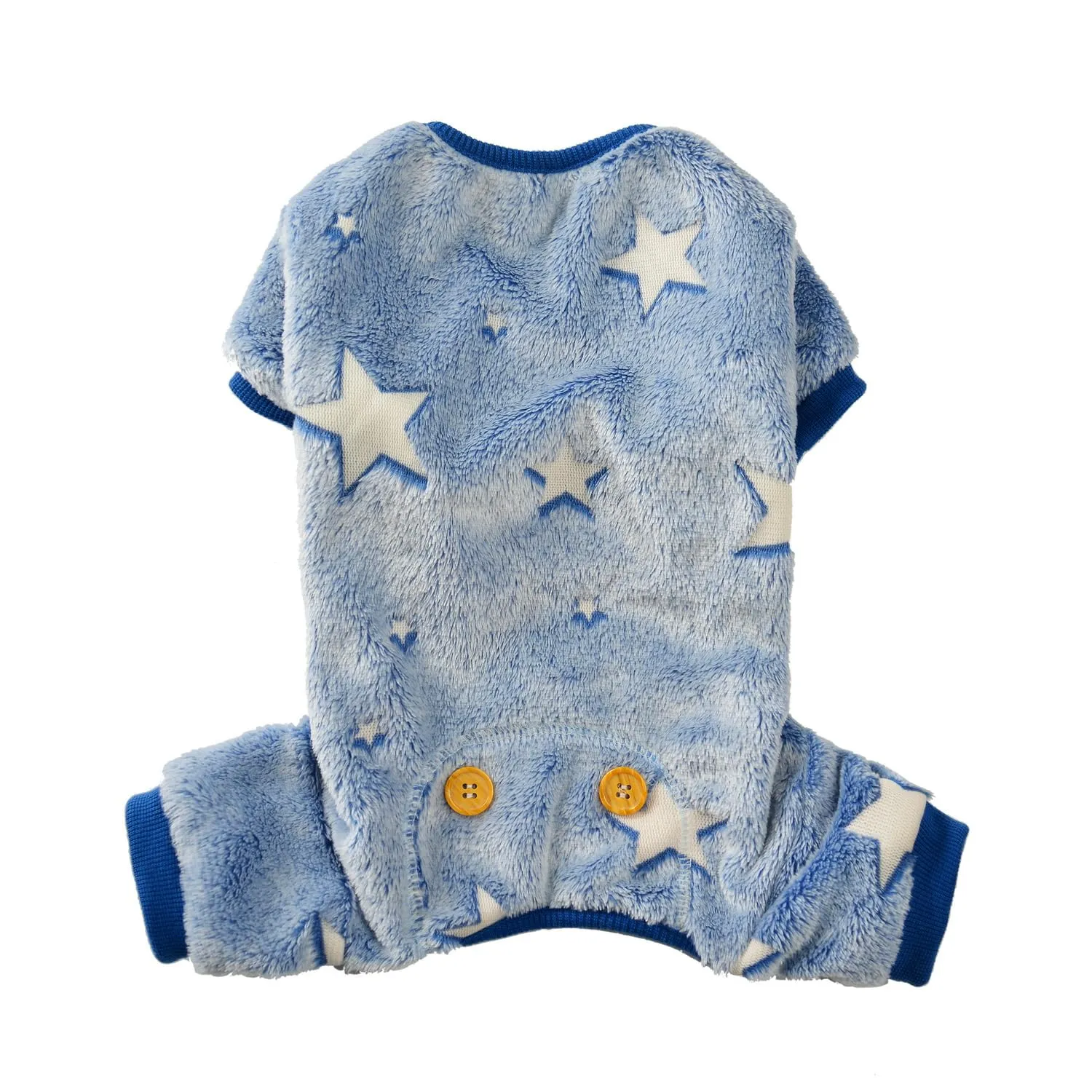 Maigllra Pigiama per cani in peluche che si illumina al buio, tuta a 4 zampe, per cani di taglia piccola, media e grande, stella blu, M - immagine 1