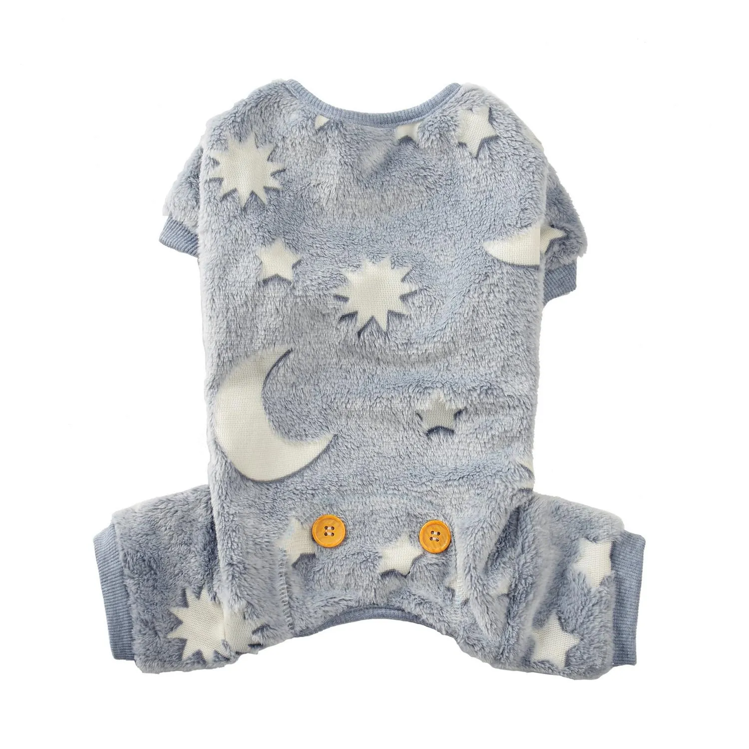 Maigllra Pigiama per cani in peluche che si illumina al buio, tuta a 4 zampe, per cani di taglia piccola, media e grande, grigio luna, M - immagine 1