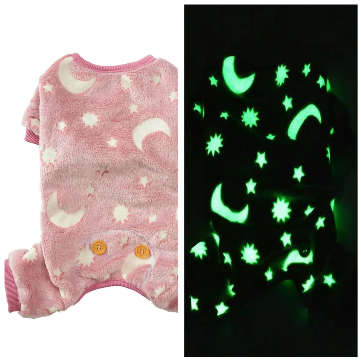 Maigllra Pigiama per cani e gatti in peluche che si illumina al buio, tuta a 4 zampe, per cani e gatti di taglia piccola e media, rosa luna, M - immagine 2