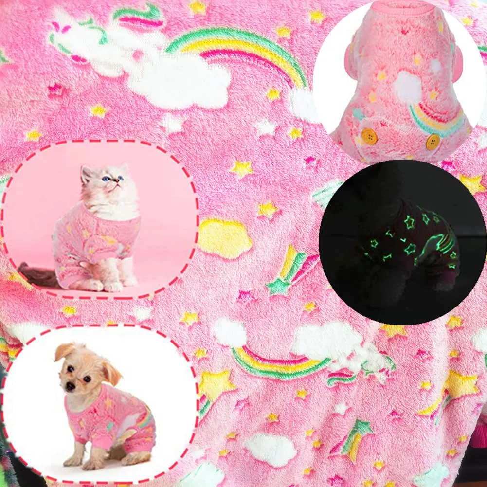 Maigllra Pigiama per cani in peluche che si illumina al buio, tuta a 4 zampe, per cani di taglia piccola e media, stella blu, S - immagine 4