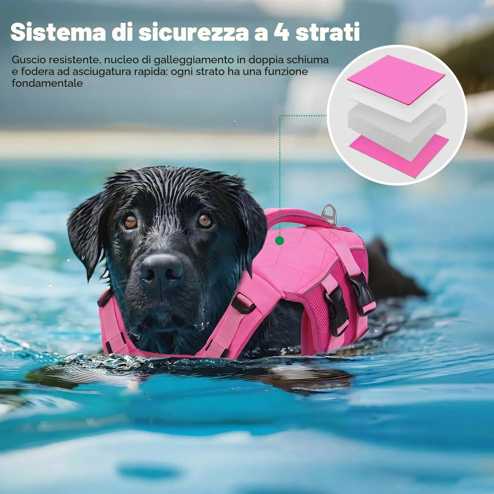 KONVINIT Giubbotto di Salvataggio per Cani, Giubbotto Salvagente Cane Taglia Regolabile Rosa XXL con Maniglia e Strisce Riflettenti - immagine 4