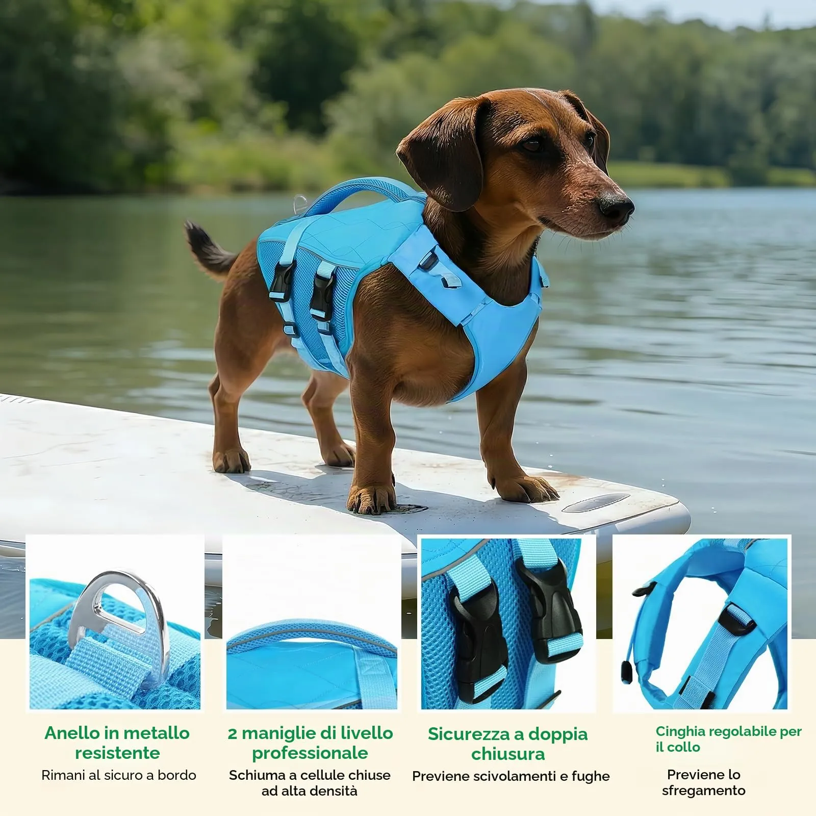 KONVINIT Giubbotto Salvagente Cane, Giubbotto di Salvataggio per Cani, Taglia Regolabile, Blu, Tessuto, Nylon, Riflettente, Leggero - immagine 3