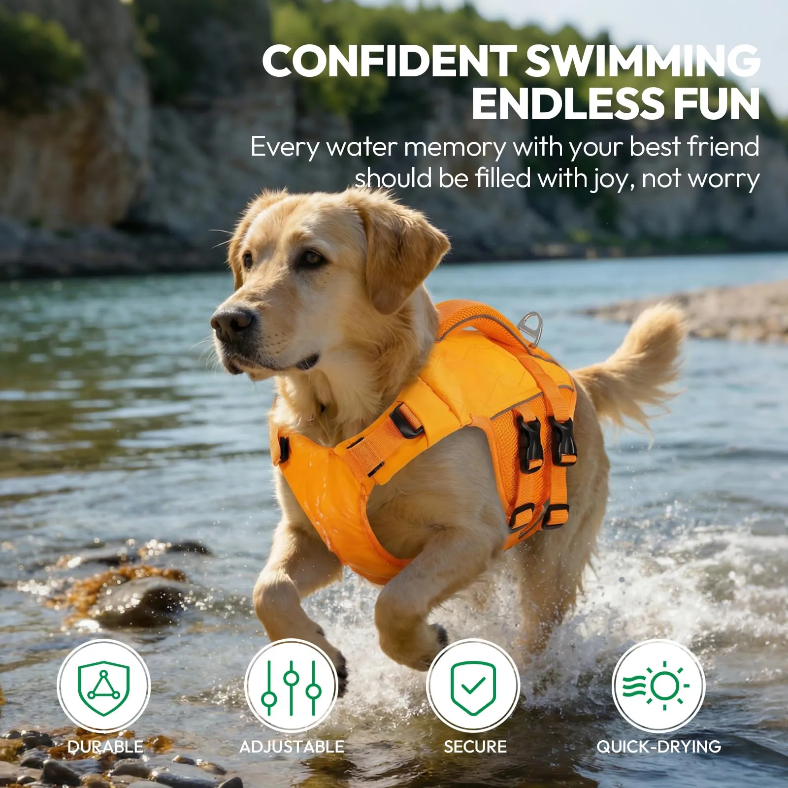 KONVINIT Giubbotto Salvagente per Cani Taglia Regolabile con Maniglia e Strisce Riflettenti - Dog Life Jacket - immagine 4