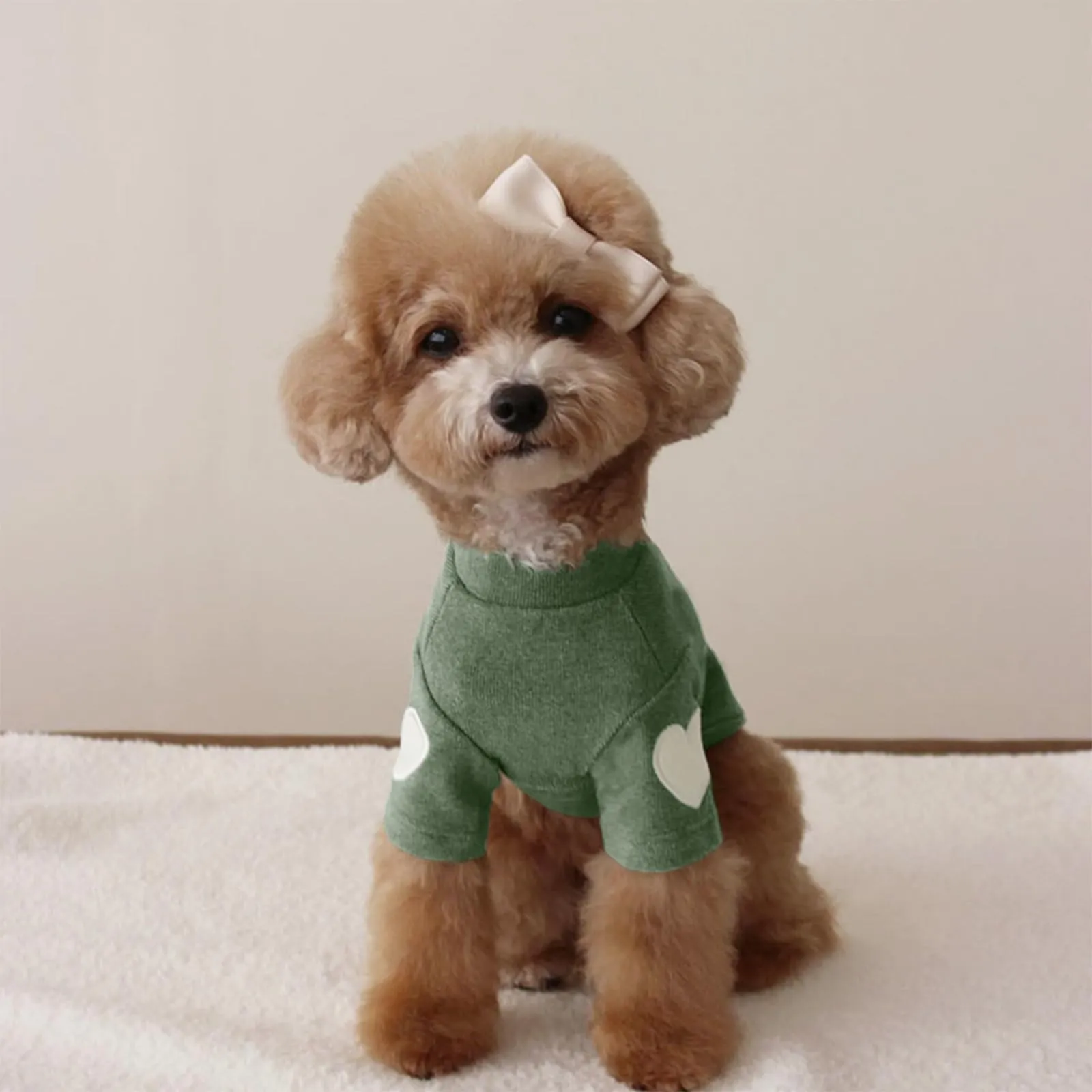 Yaopelky Felpa per cani di taglia piccola e media, calda maglietta per animali domestici, con stampa a cuore, per gatti, cuccioli, felpe per orsacchiotto, chihuahua schnauzer (verde, S) - immagine 6