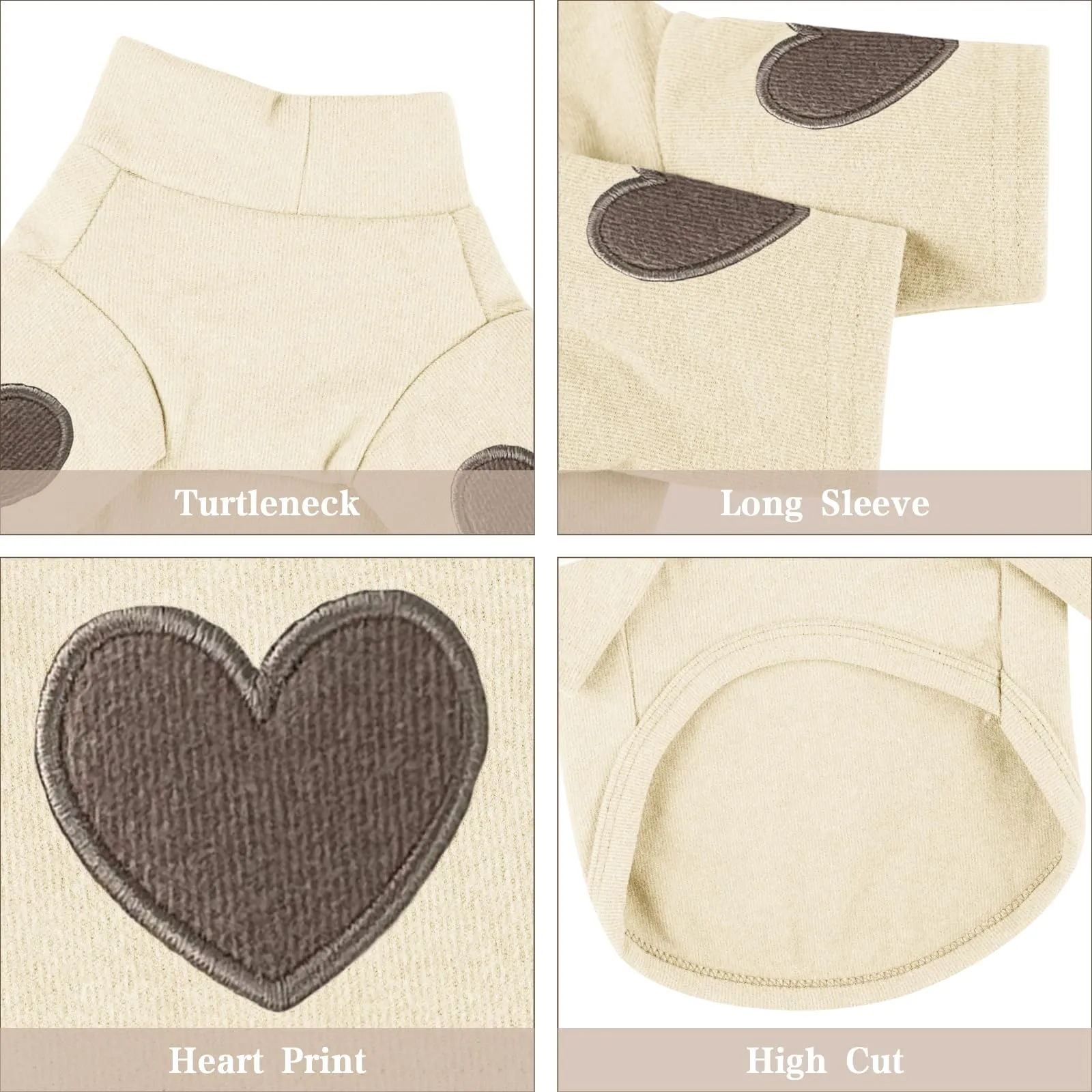 Yaopelky Felpa per cani di taglia piccola e media, calda maglietta per animali domestici, con stampa a cuore, per gatti, cuccioli, felpe per orsacchiotto, chihuahua schnauzer (beige, XL) - immagine 4