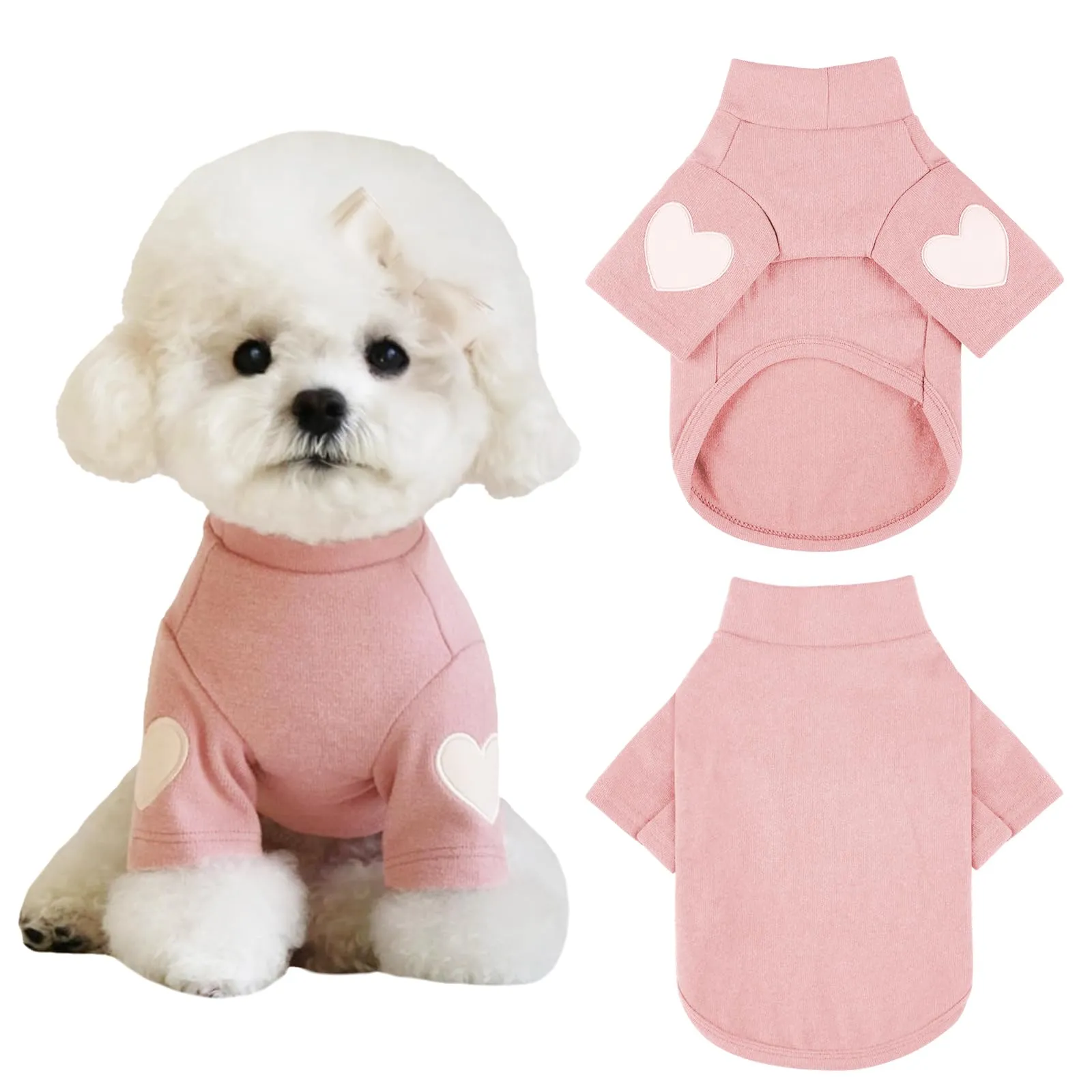 Yaopelky Felpa per cani di taglia piccola e media, calda maglietta per animali domestici, con stampa a cuore, per gatti, cuccioli, felpe per orsacchiotto, chihuahua schnauzer (rosa, L) - immagine 1