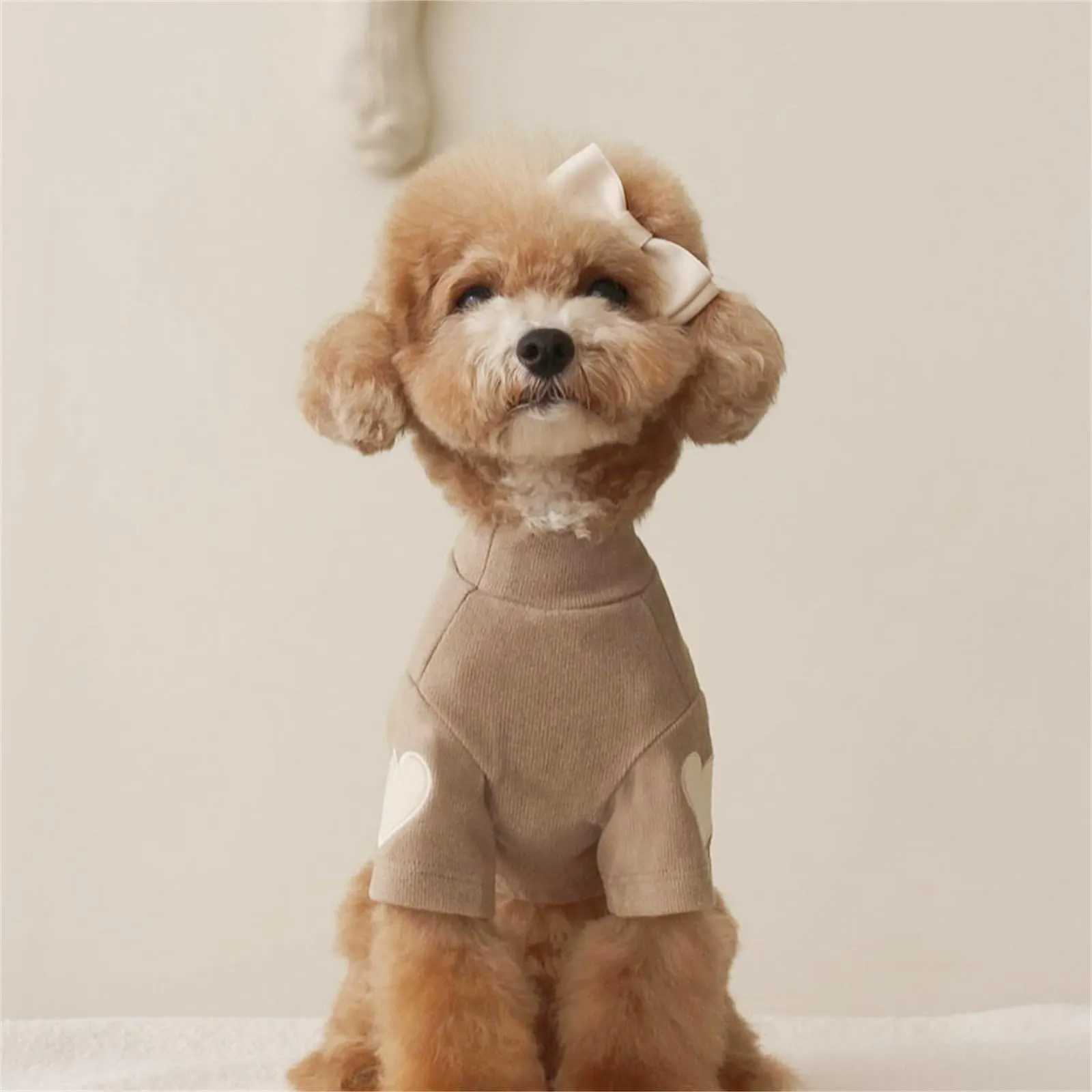 Yaopelky Felpa per cani di taglia piccola e media, calda maglietta per animali domestici, con stampa a cuore, per gatti, cuccioli, felpe per orsacchiotto, chihuahua schnauzer (caffè, M) - immagine 7