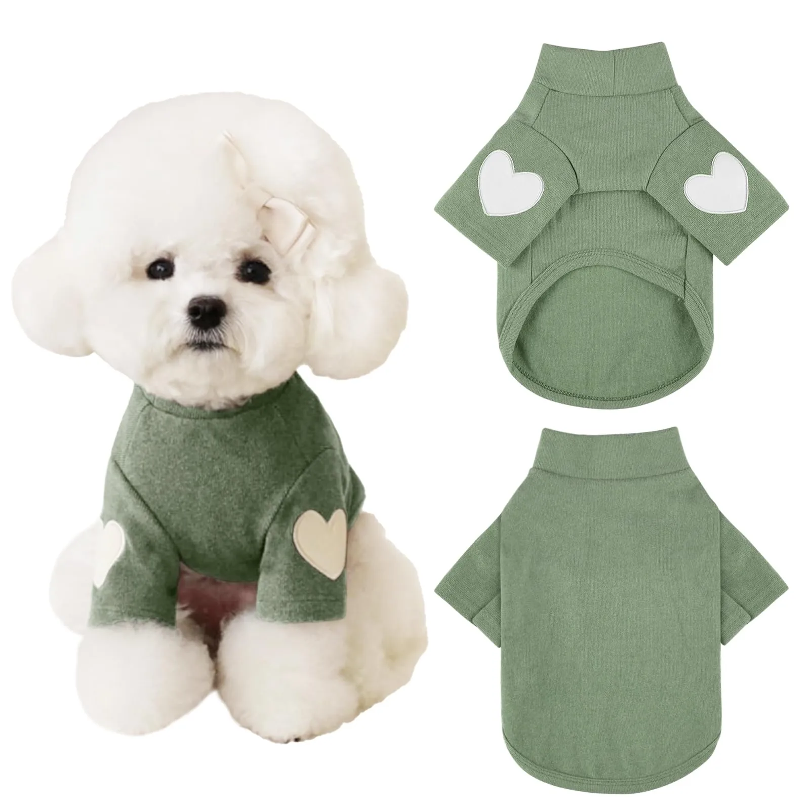 Yaopelky Felpa per cani di taglia piccola e media, calda maglietta per animali domestici, con stampa a cuore, per gatti, cuccioli, felpe per orsacchiotto, chihuahua schnauzer (verde, L) - immagine 1