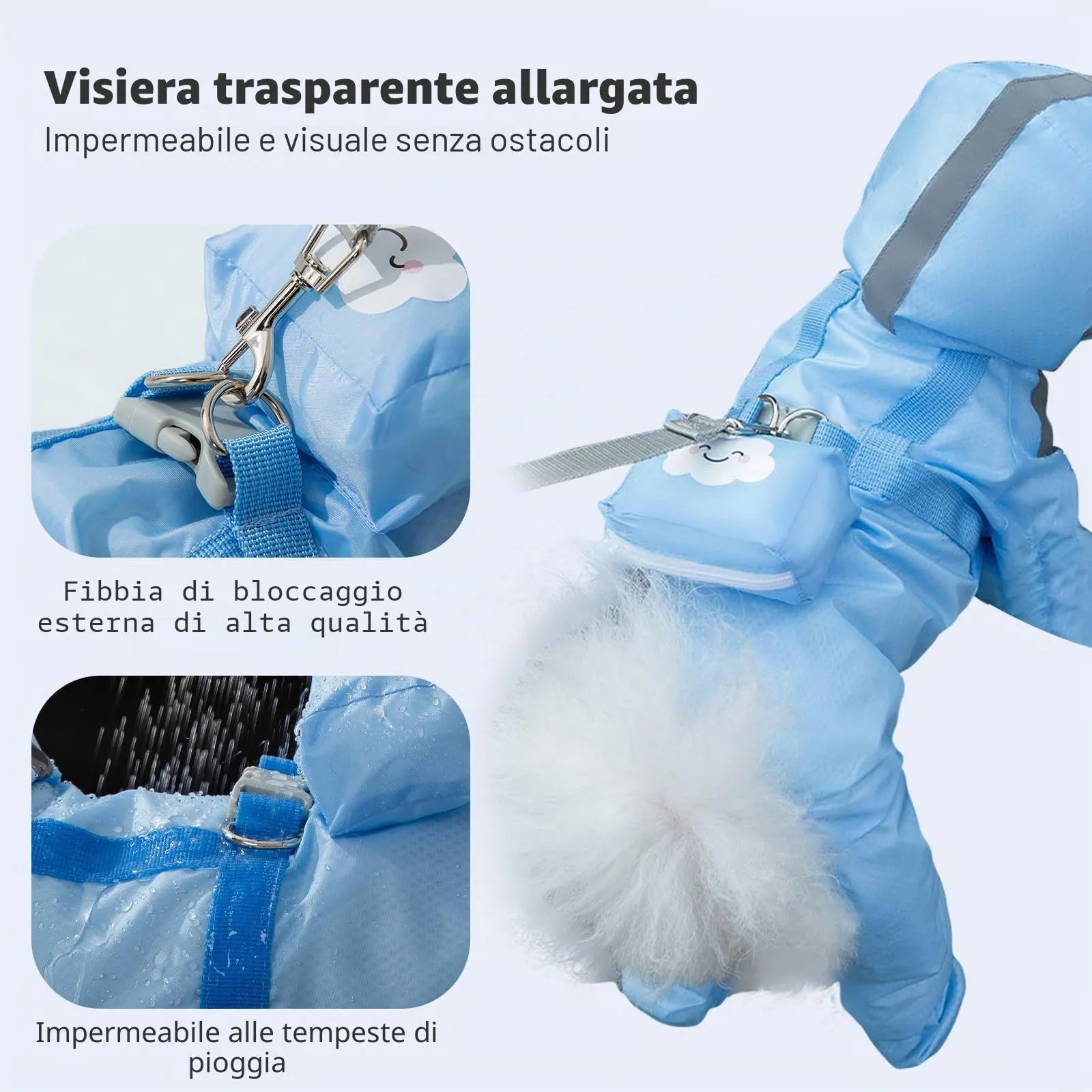 PETCUTE Impermeabile per Cani con Cappuccio, Cappotto Impermeabile per Cani con Strisce Riflettenti, Bottone a Pressione,Leggera Cappotto Cane Antipioggia per Cani di Piccola e Media Taglia - immagine 4