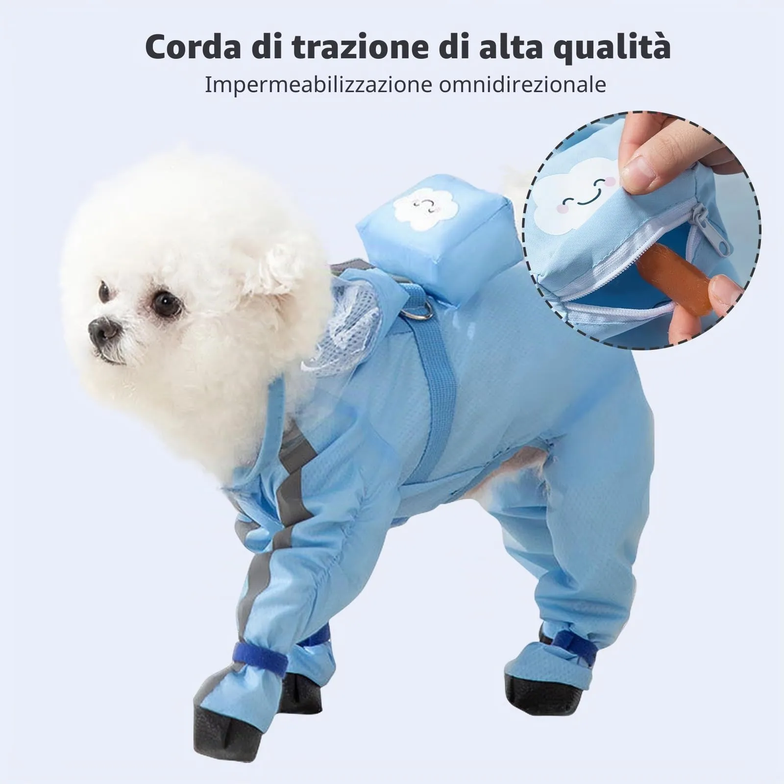PETCUTE Impermeabile per Cani con Cappuccio, Cappotto Impermeabile per Cani con Strisce Riflettenti, Bottone a Pressione,Leggera Cappotto Cane Antipioggia per Cani di Piccola e Media Taglia - immagine 7