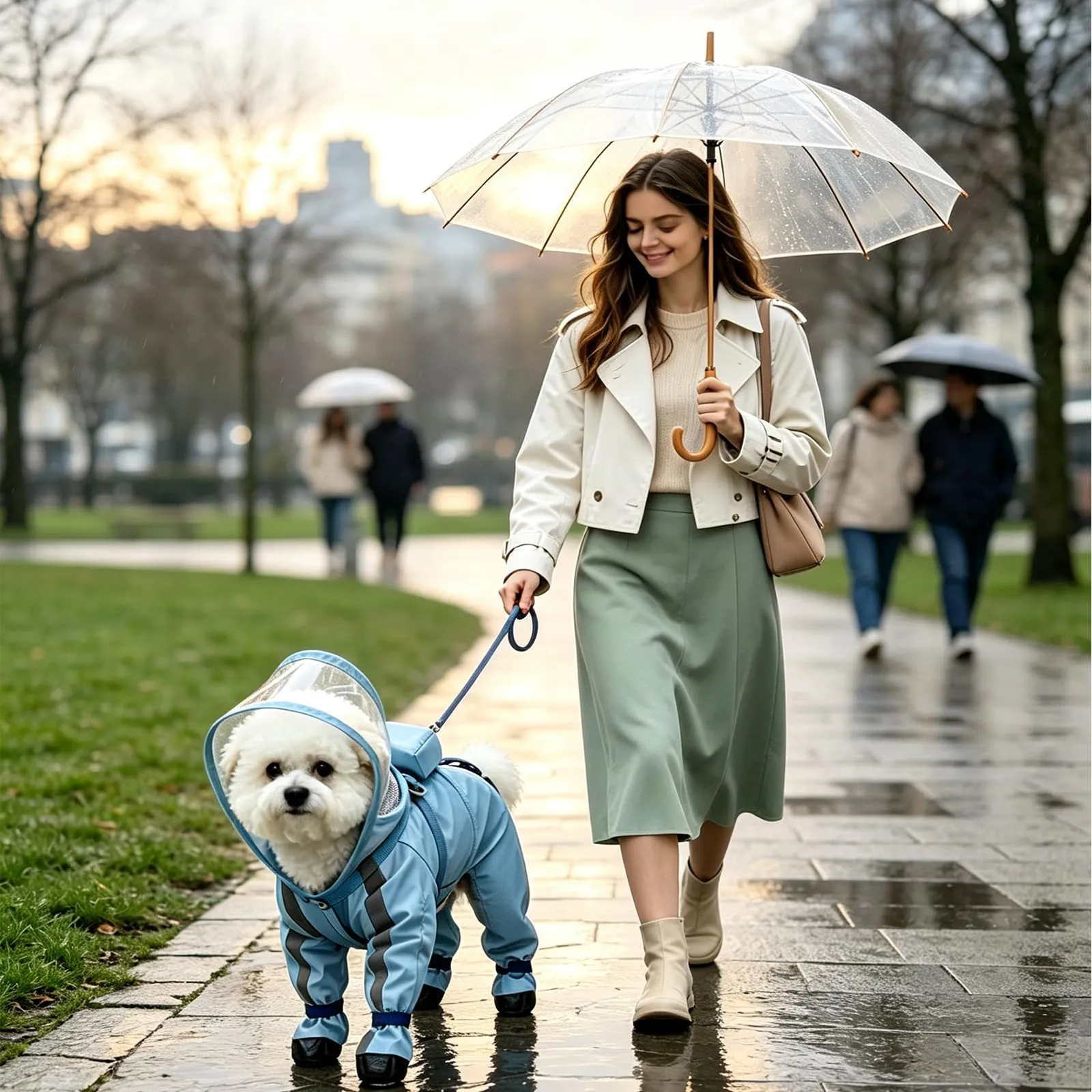 PETCUTE Impermeabile per Cani con Cappuccio, Cappotto Impermeabile per Cani con Strisce Riflettenti, Bottone a Pressione,Leggera Cappotto Cane Antipioggia per Cani di Piccola e Media Taglia - immagine 2