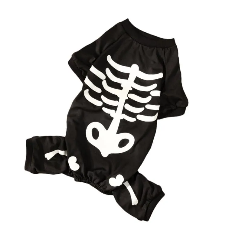 Maigllra Costume da scheletro per cani che si illumina al buio per Halloween, tuta a 4 zampe, per cani di taglia piccola, media e grande, S - immagine 1