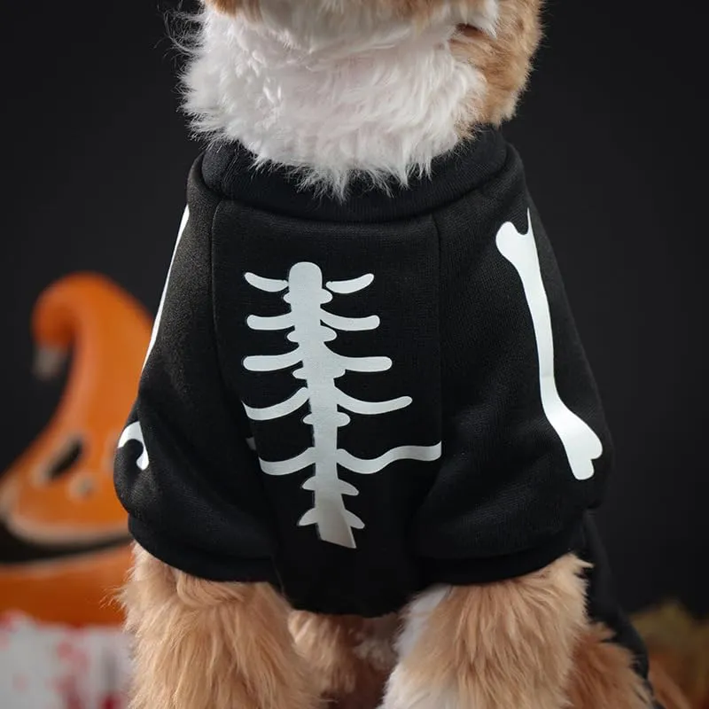 Maigllra Costume da scheletro per cani che si illumina al buio per Halloween, tuta a 4 zampe, per cani di taglia piccola, media e grande, S - immagine 4