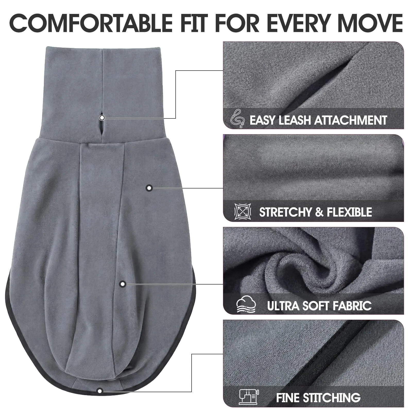 MOKATES Greyhound Vestiti per Cani di Taglia Grande Maglietta a Collo Alto Whip Hound Gilet in Pile Elasticizzato Pullover Cappotto per Animali Domestici per Cani Piccoli Medi Grandi-S - immagine 5