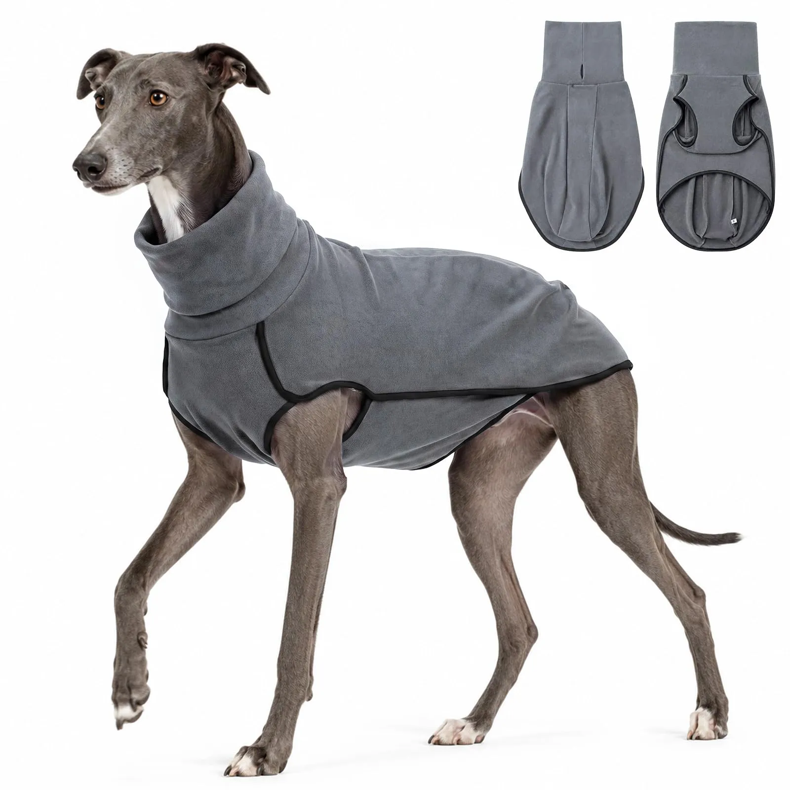MOKATES Abbigliamento per cani Greyhound Maglietta con scollo a tartaruga per cani Whip Hound Gilet elasticizzato in pile per cani di taglia piccola, media e grande - M - immagine 1