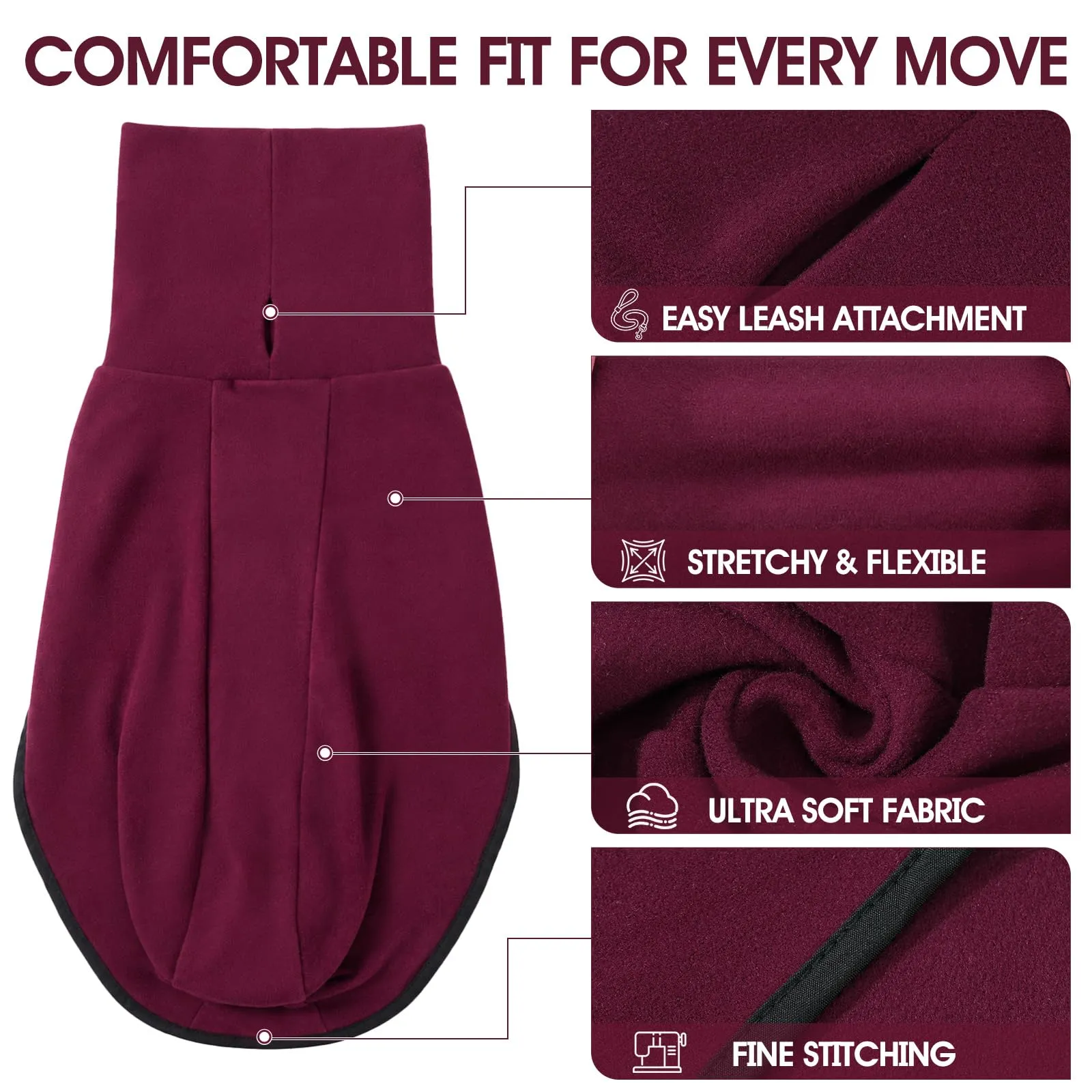MOKATES Abbigliamento per cani di taglia grande, levriero, camicia a collo alto, cane frusta, gilet in pile elasticizzato, maglione per animali domestici, cappotto per cani di taglia piccola - immagine 5