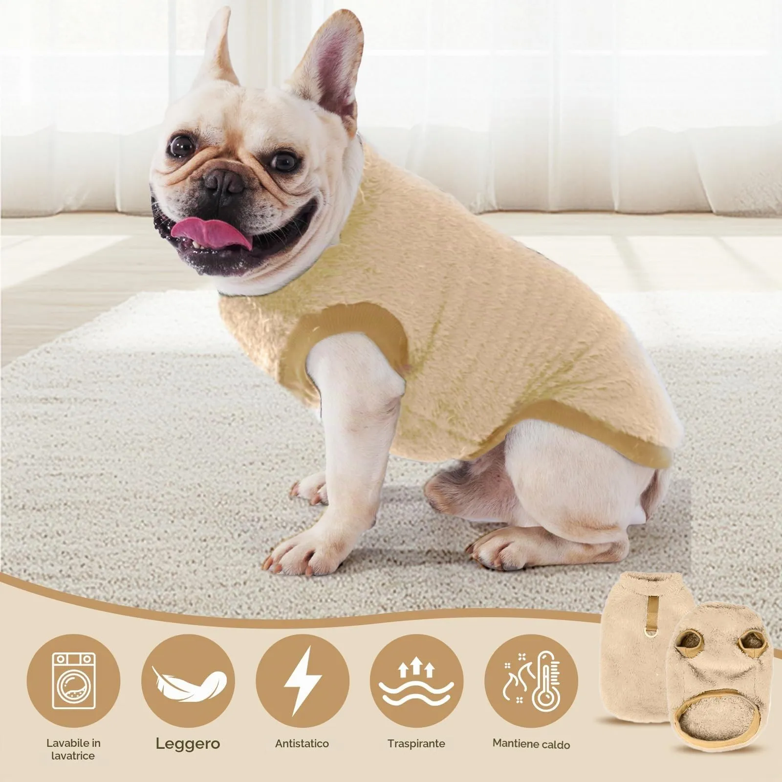 Cane Taglia Piccola, Maglioncino Invernale Cappottino, Gilet in Pile Caldo Maglione, Vestiti per Cani di Taglia Piccola e Media(Marrone,S) - immagine 4