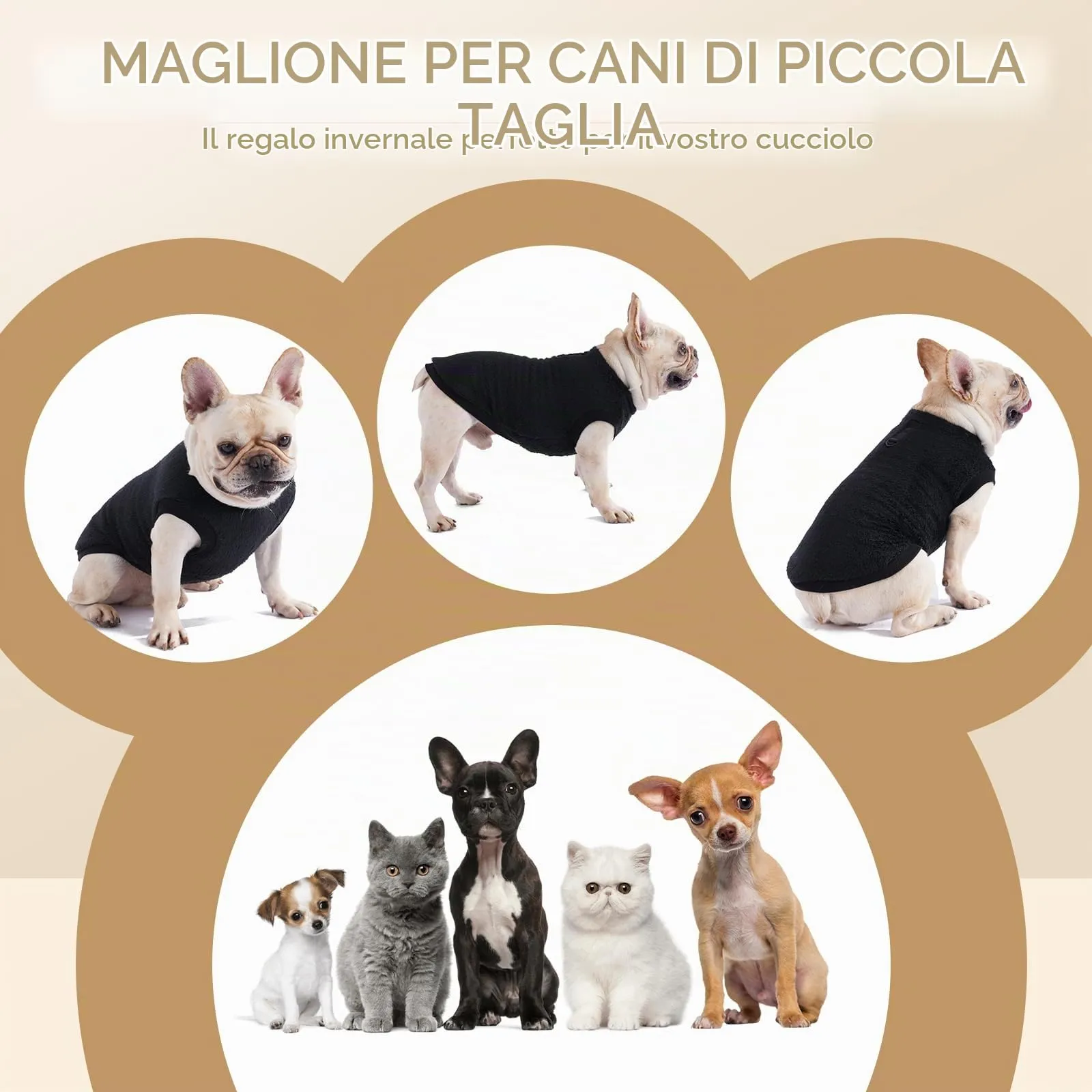 Pullover in pile per cani e gatti Cappotto invernale D-anello per piccolo e medio Abbigliamento per animali domestici (nero, S) - immagine 5