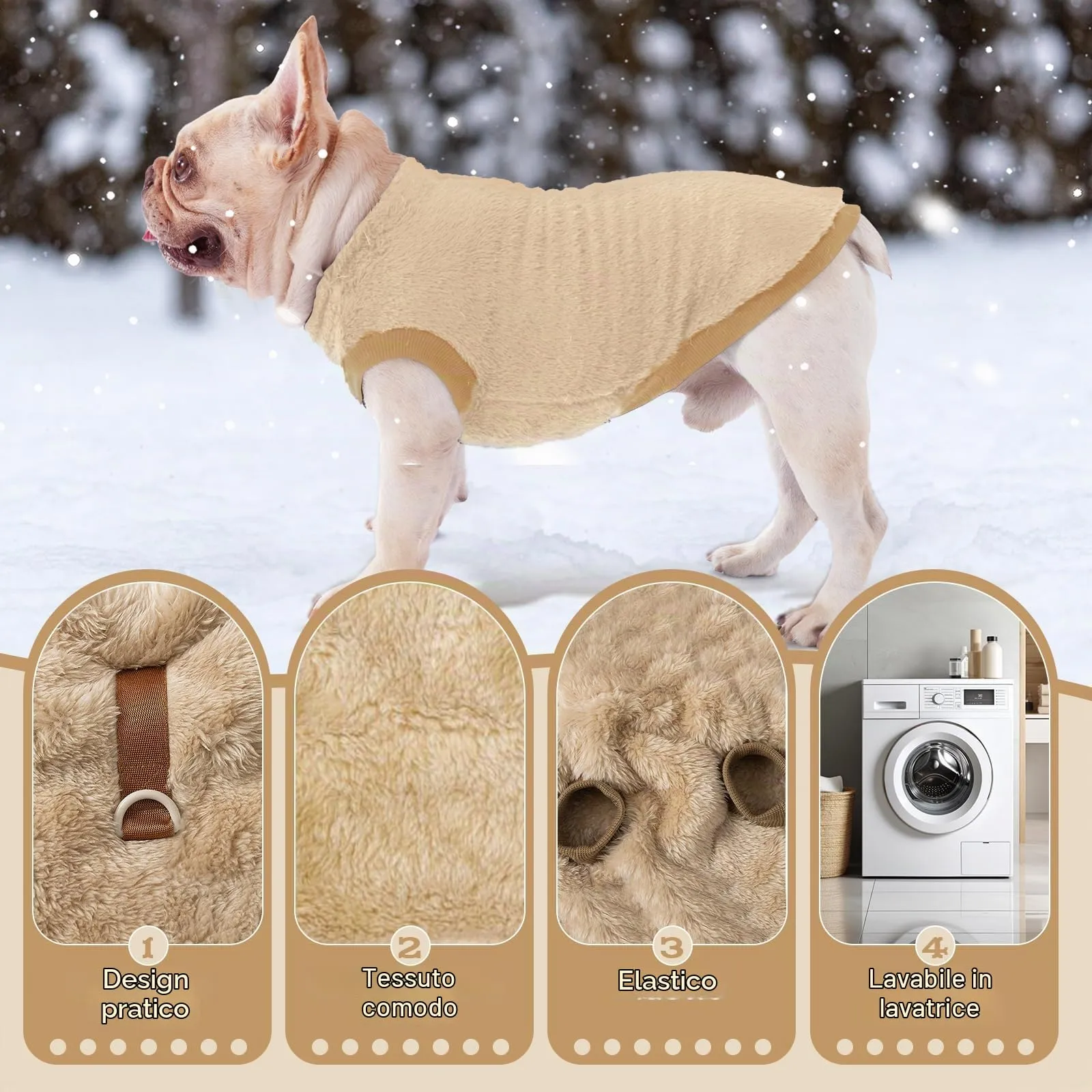 Cane Taglia Piccola, Maglioncino Invernale Cappottino, Gilet in Pile Caldo Maglione, Vestiti per Cani di Taglia Piccola e Media(Marrone,XL) - immagine 3