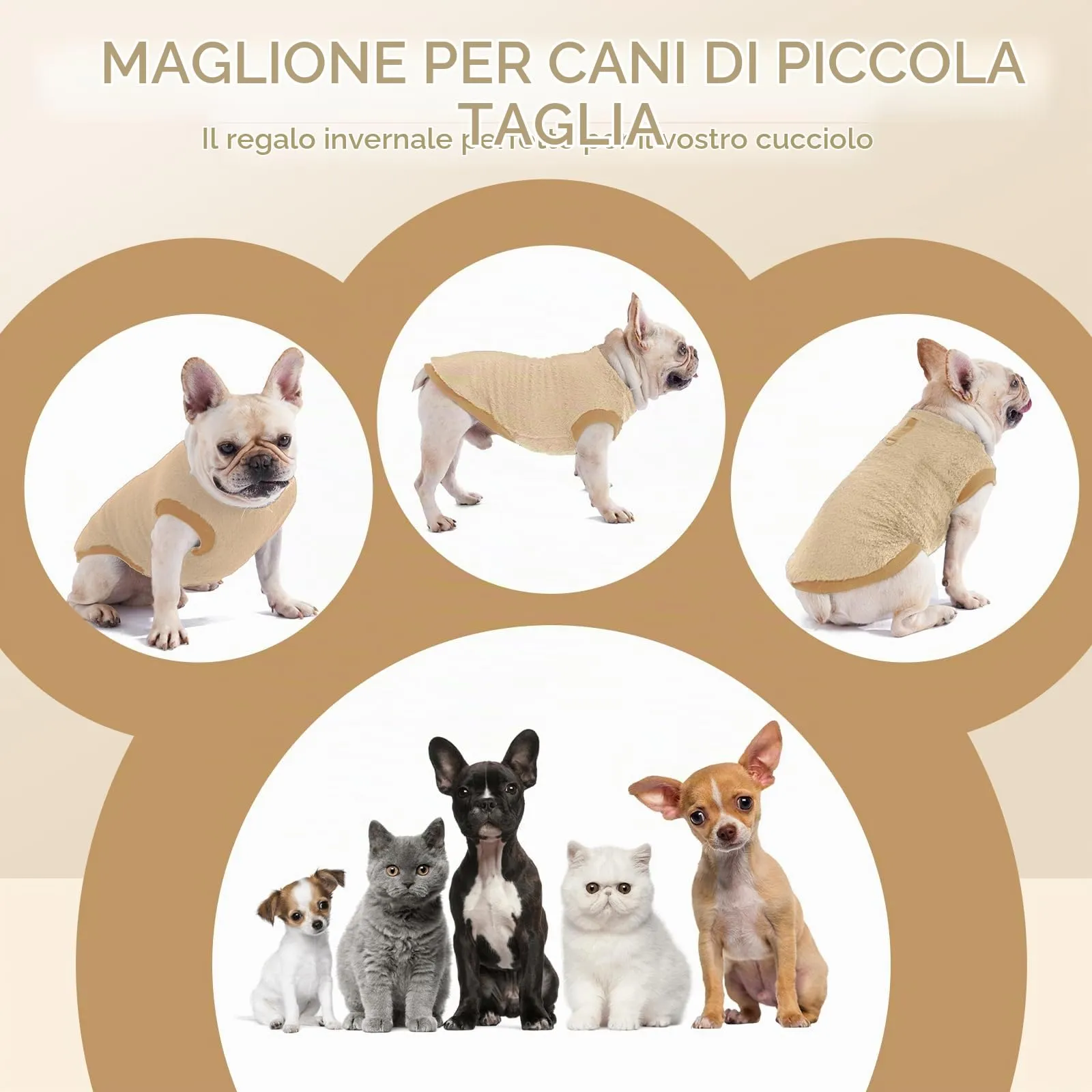 Cane Taglia Piccola, Maglioncino Invernale Cappottino, Gilet in Pile Caldo Maglione, Vestiti per Cani di Taglia Piccola e Media(Marrone,XL) - immagine 5