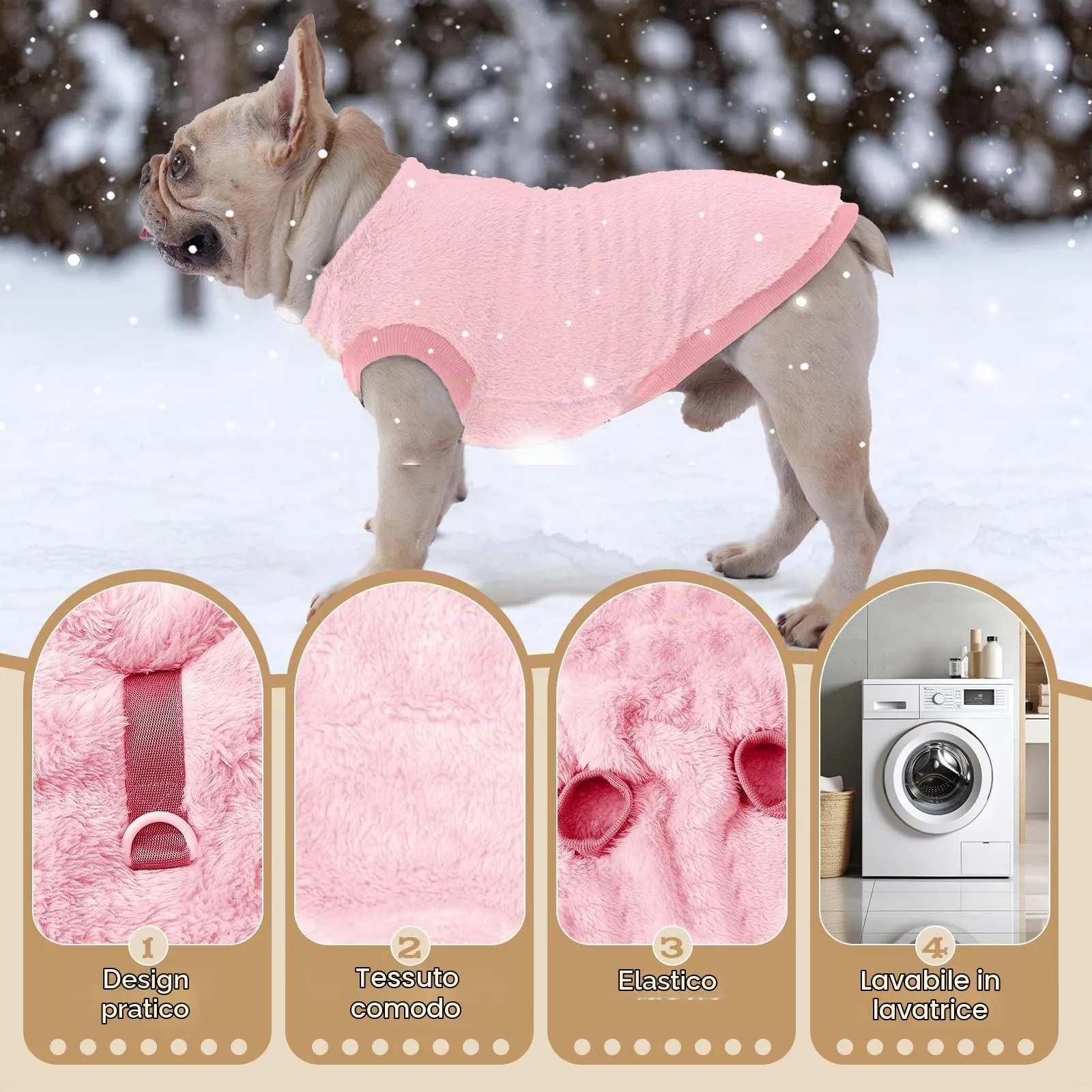 Cane Taglia Piccola, Maglioncino Invernale Cane, Gilet Pile Caldo, Vestiti Canili Rosa, XL - immagine 3