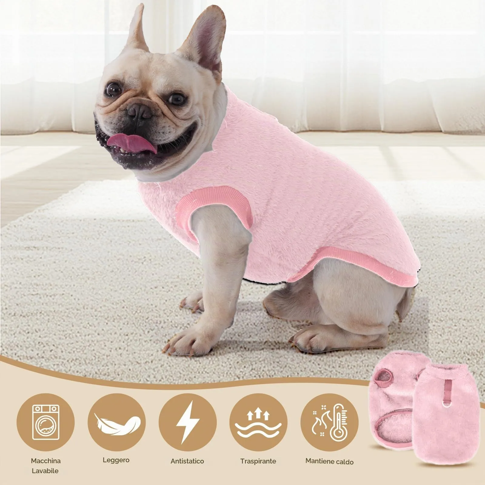 Cane Taglia Piccola, Maglioncino Invernale Cane, Gilet Pile Caldo, Vestiti Canili Rosa, XL - immagine 4