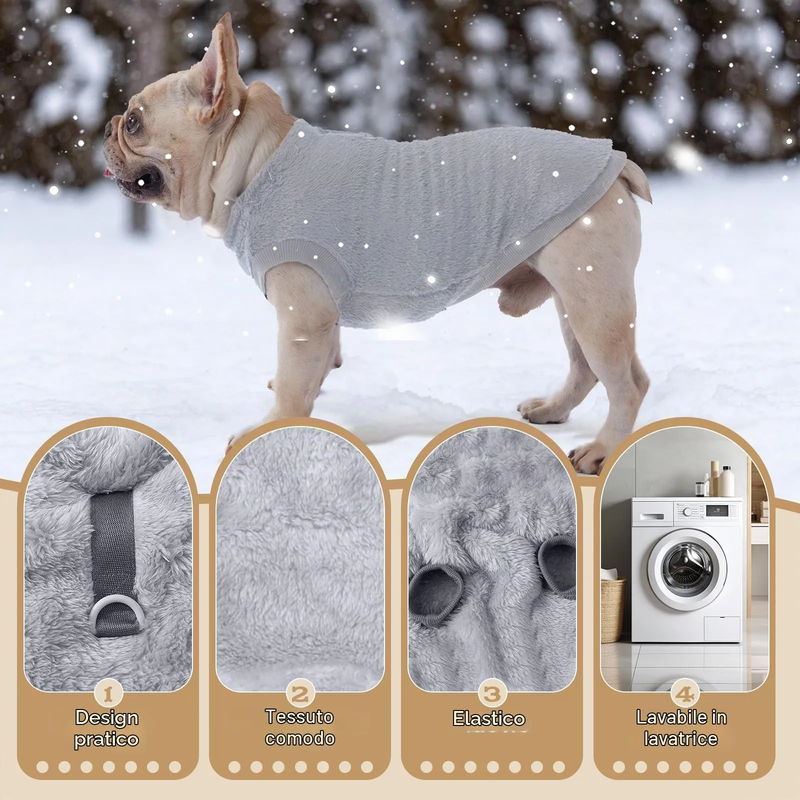 Cappotto Cane Taglia Piccola, Maglioncino Cane Invernale Cappottino Cane, Cappottino cane Taglia Piccola, Gilet in Pile Caldo Maglione Cane, Vestiti per Cani di Taglia Piccola e Media(Grigio,M) - immagine 3