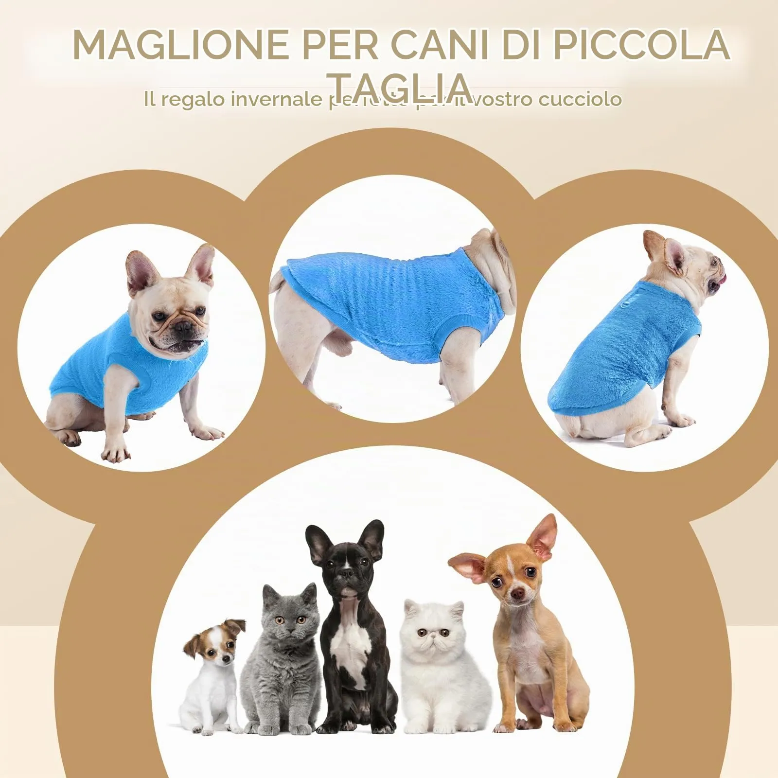 Cane Taglia Piccola, Maglioncino Invernale Cappottino, Gilet in Pile Caldo Maglione, Vestiti per Cani di Taglia Piccola e Media(Blu,L) - immagine 5