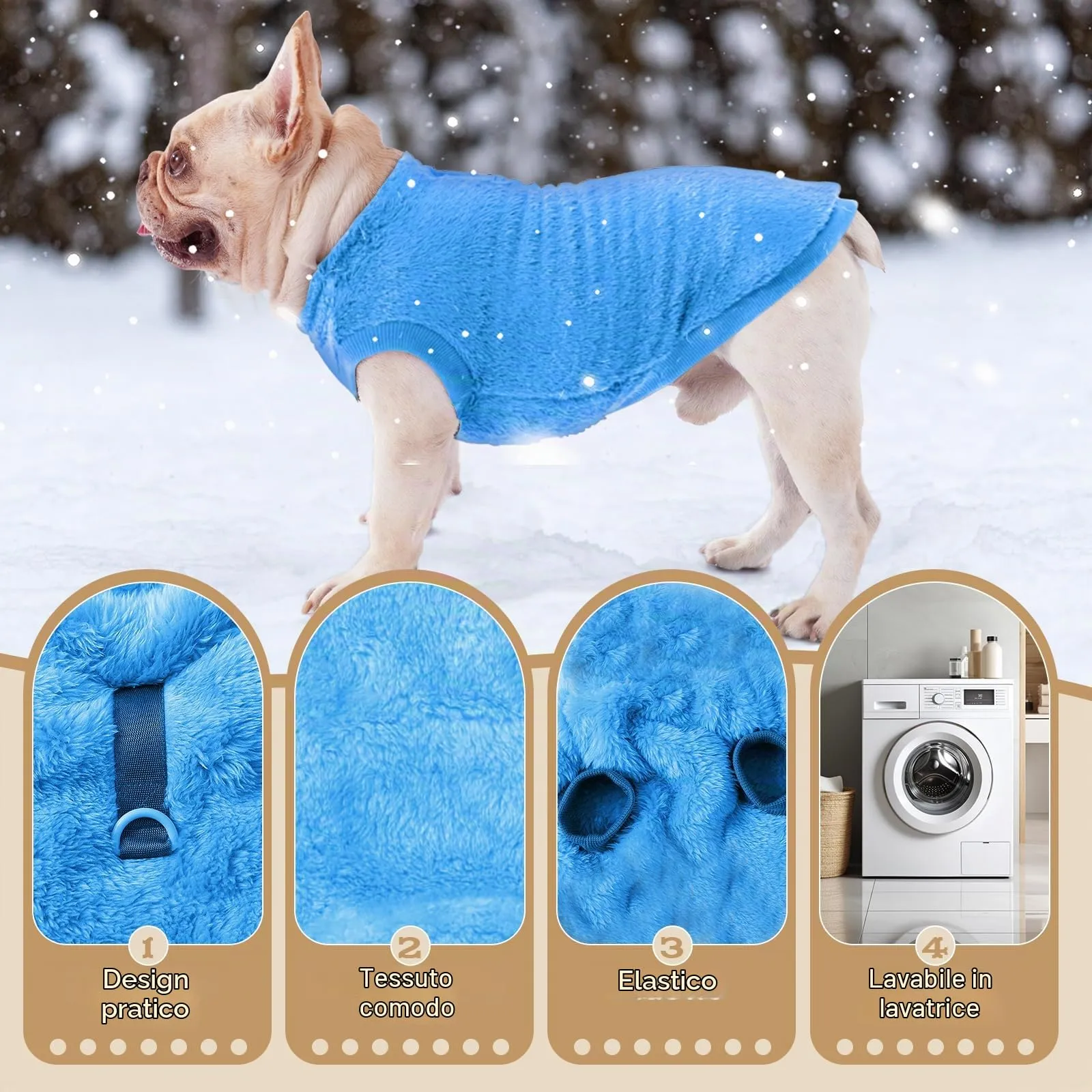 Cane Taglia Piccola, Maglioncino Invernale Cappottino, Gilet in Pile Caldo Maglione, Vestiti per Cani di Taglia Piccola e Media(Blu,M) - immagine 3