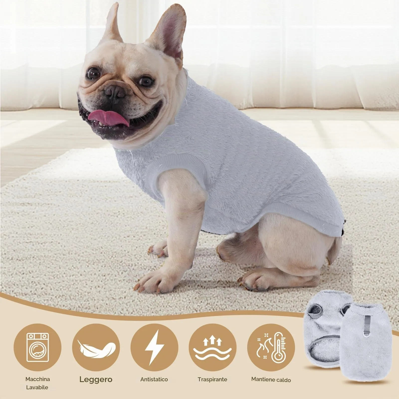 Cane Taglia Piccola, Maglioncino Invernale Cappottino, Gilet in Pile Caldo Maglione, Vestiti per Cani di Taglia Piccola e Media(Grigio,L) - immagine 4