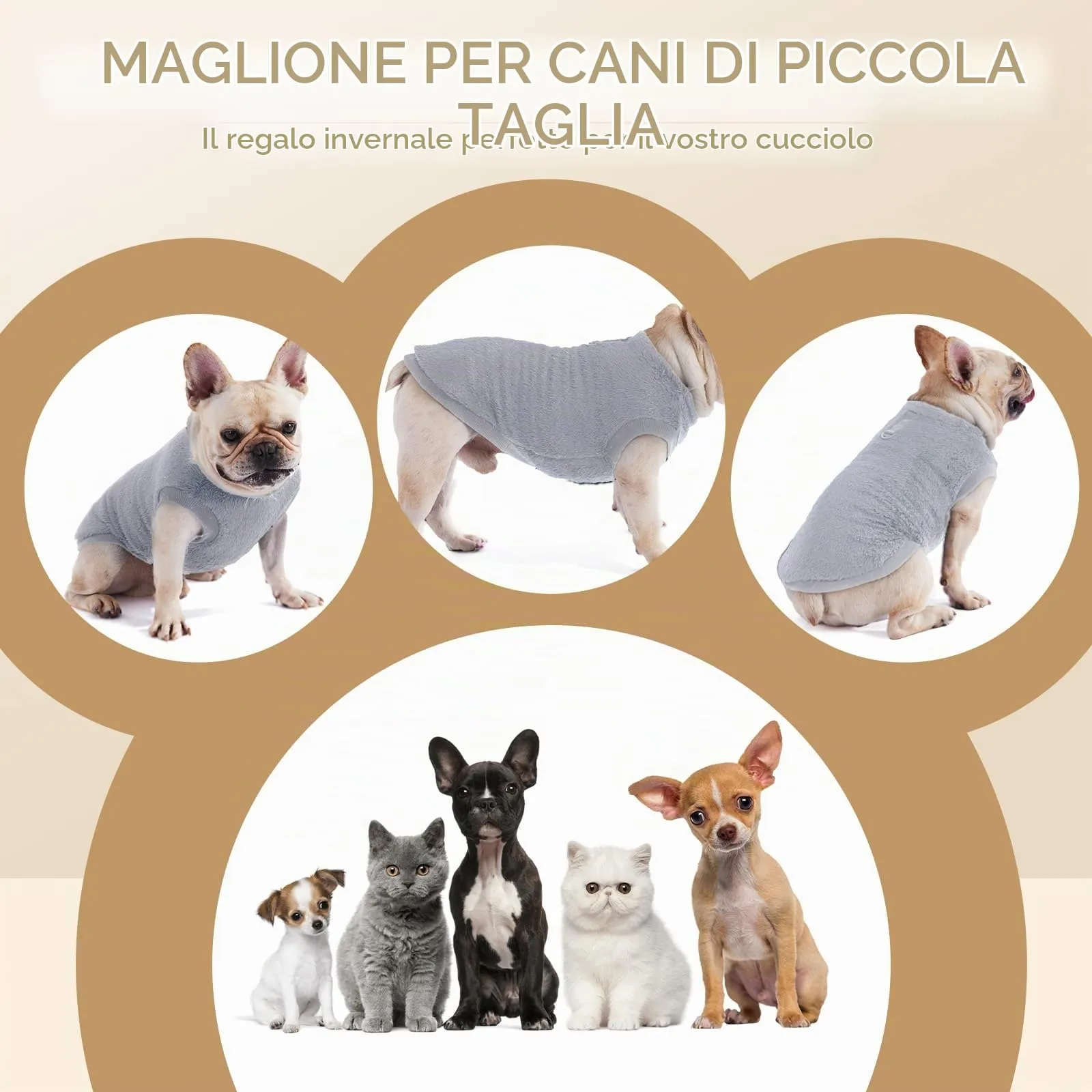 Cane Taglia Piccola, Maglioncino Invernale Cappottino, Gilet in Pile Caldo Maglione, Vestiti per Cani di Taglia Piccola e Media(Grigio,L) - immagine 5