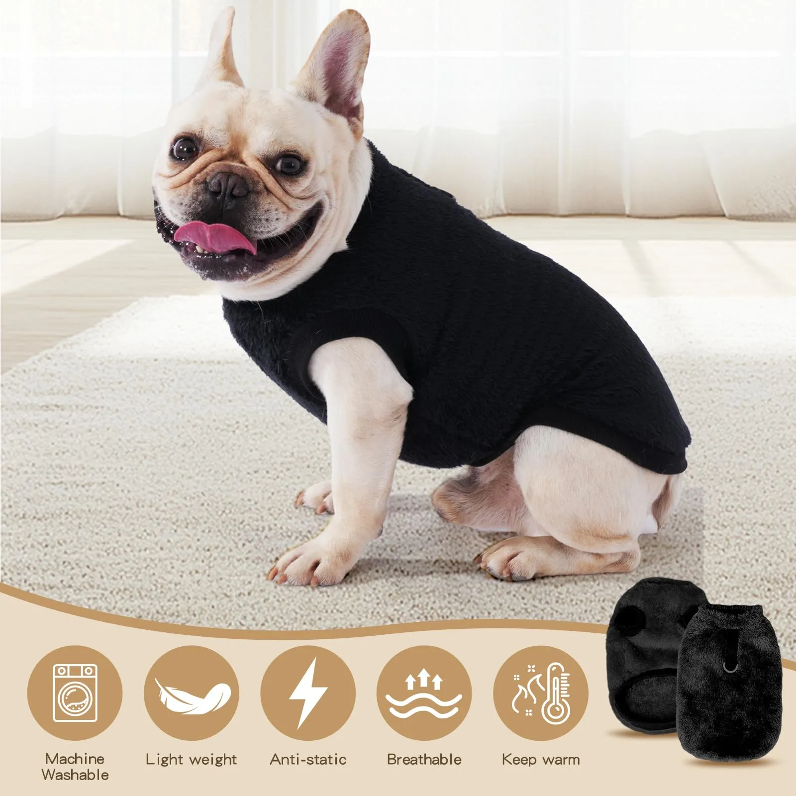 Cane Taglia Piccola, Maglioncino Invernale Cappottino, Gilet in Pile Caldo Maglione, Vestiti per Cani di Taglia Piccola e Media(Nero,XL) - immagine 4
