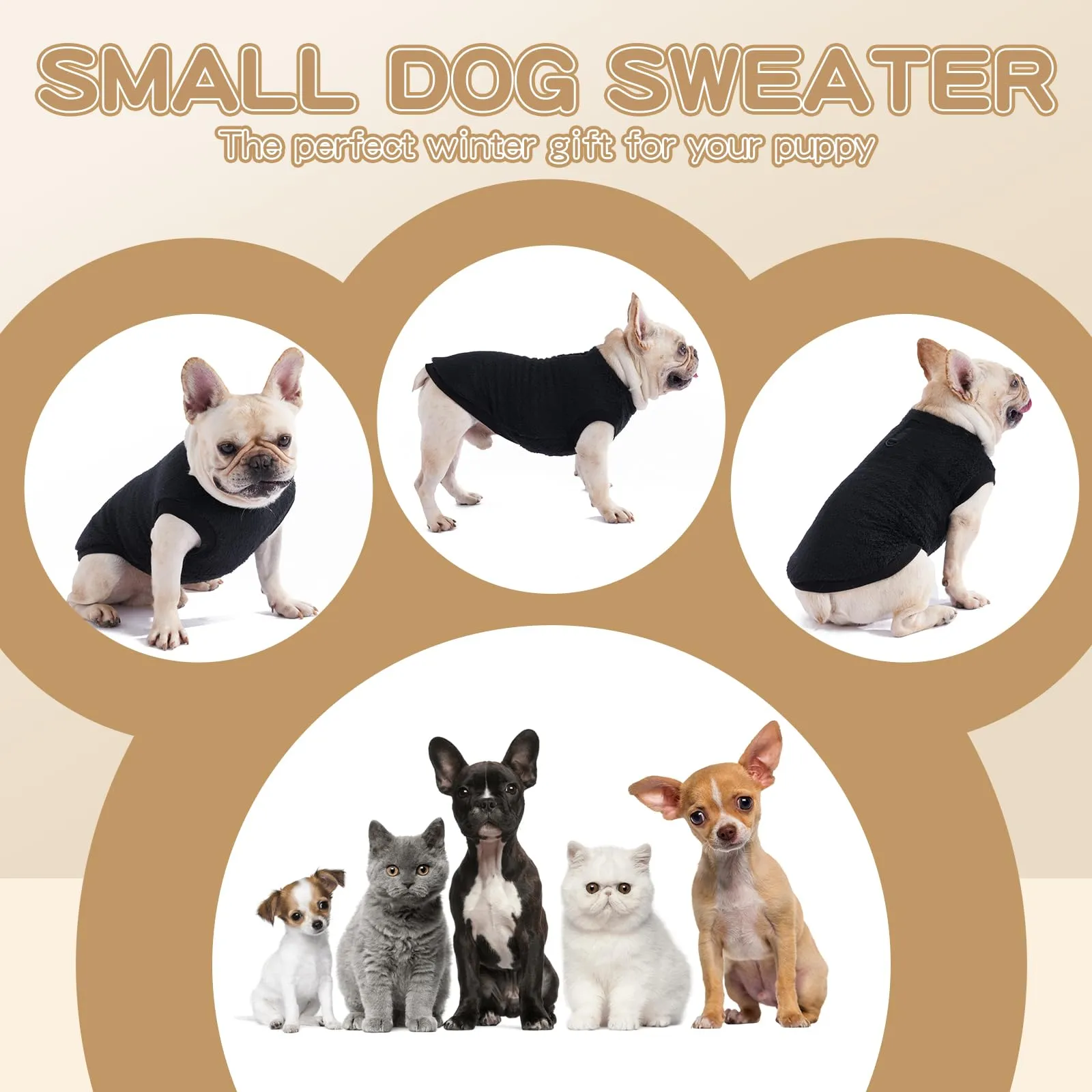 Cane Taglia Piccola, Maglioncino Invernale Cappottino, Gilet in Pile Caldo Maglione, Vestiti per Cani di Taglia Piccola e Media(Nero,XL) - immagine 5