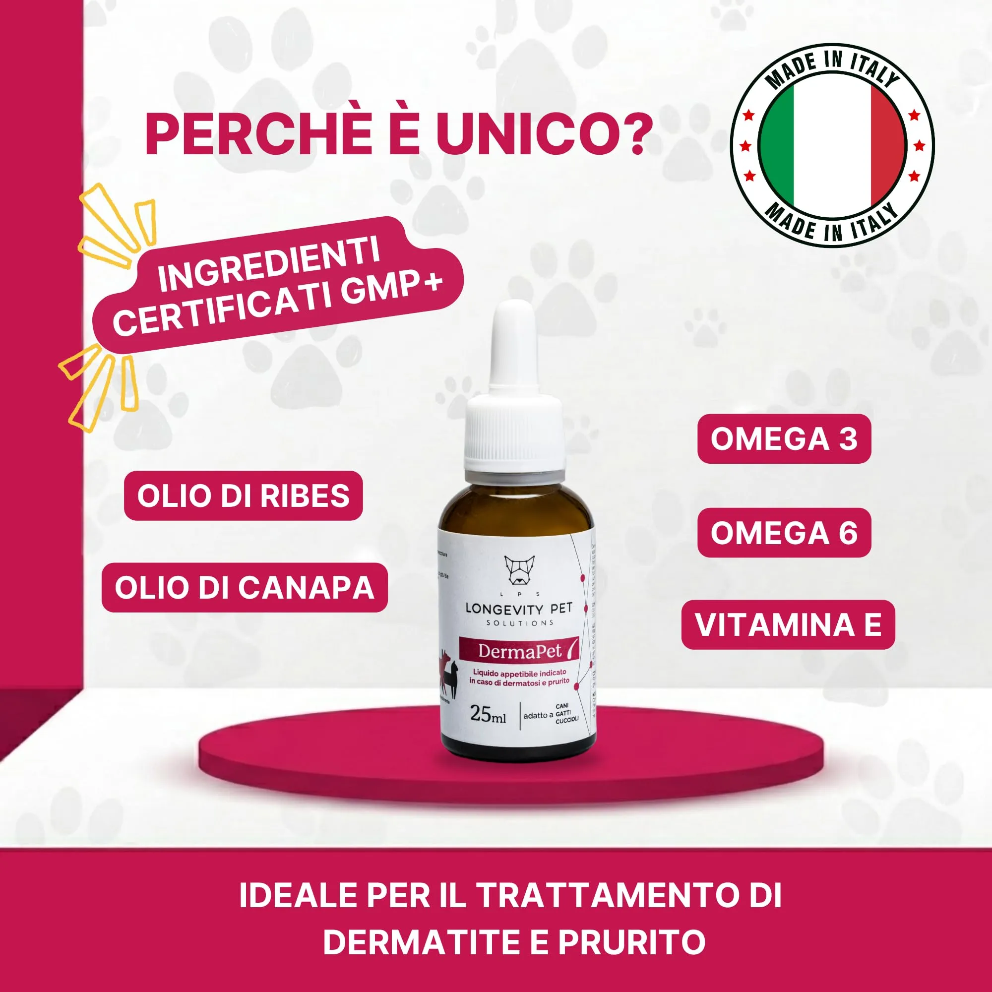 DermaPet Integratore Dermatite per Cute Cani e Gatti | Lenitivo Anti Rossore Naturale con Olio di Ribes | Prurito Cane e Gatto | 25ml | Integratori Olio contro Dermatiti Made in Italy | Longevity Pet - immagine 3