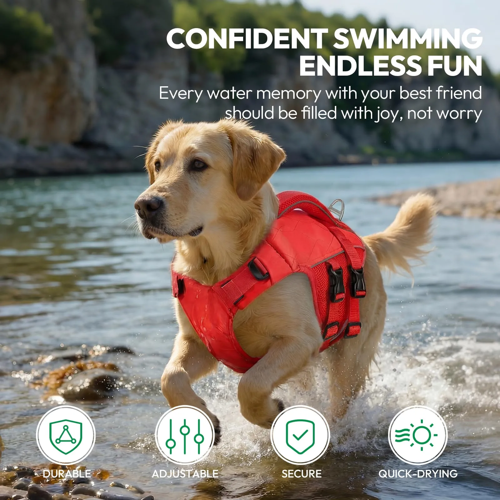 KONVINIT Giubbotto Salvagente per Cani - Giubbotto di Salvataggio Regolabile con Maniglia e Strisce Riflettenti, per Mare, Piscina, Lago, Canoa | KONVINIT Dog Life Jacket - immagine 2