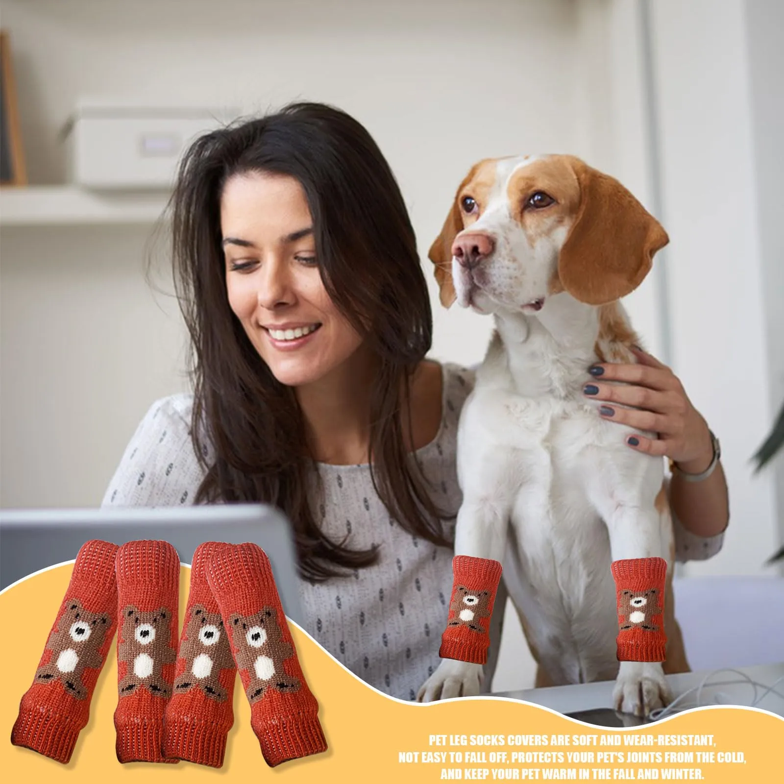 Scaldamuscoli per cani, 4 pezzi, protezione per gomito per cani, morbidi e caldi, in maglia, per gattini, cuccioli, cani di piccola taglia e gatti (rosso, S) - immagine 5