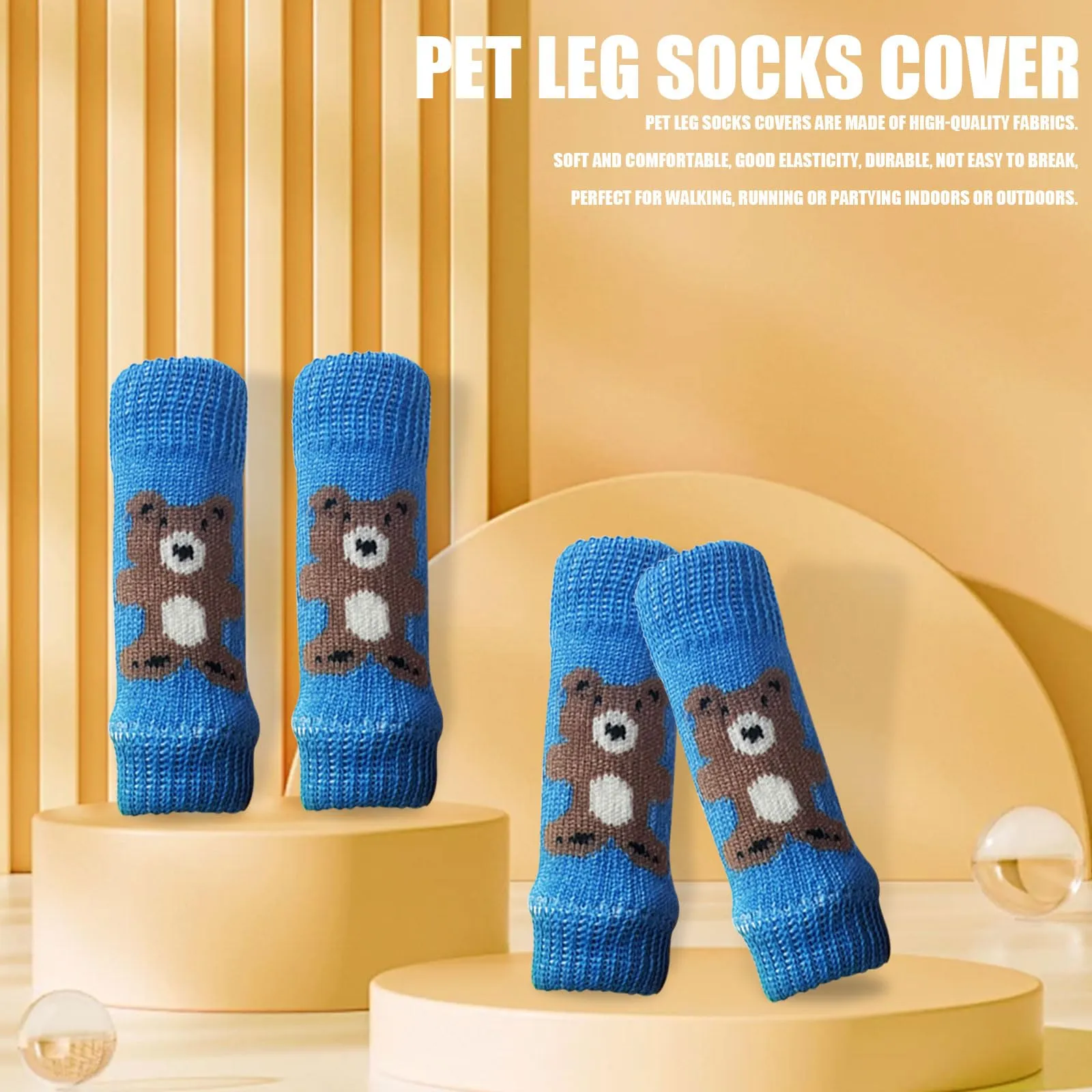 Scaldamuscoli per cani, 4 pezzi, protezione per gomito per cani, morbidi e caldi, in maglia, per gattini, cuccioli, cani di piccola taglia e gatti (blu, L) - immagine 3