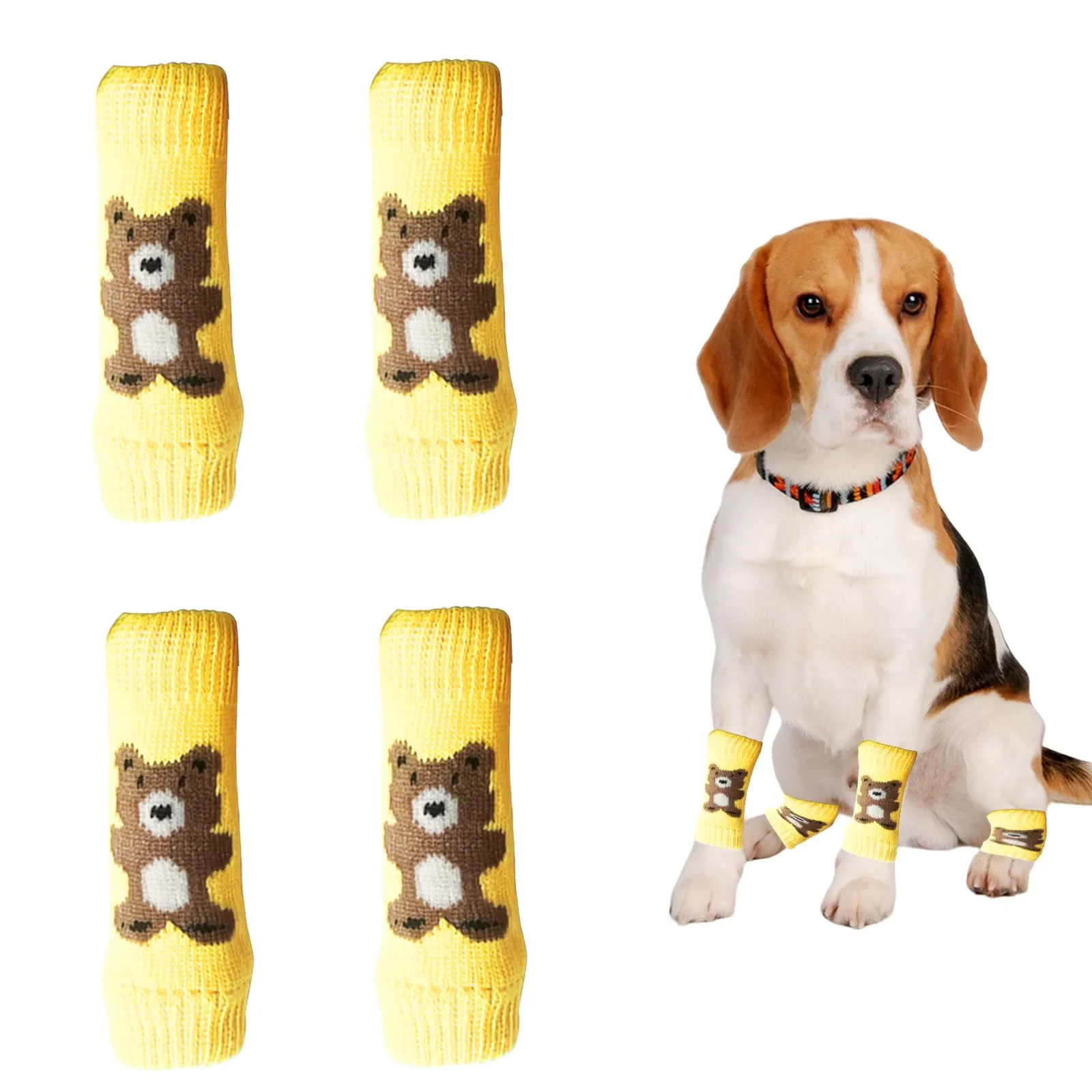 Scaldamuscoli per cani, 4 pezzi, protezione per gomito per cani, morbidi e caldi, in maglia, per gattini, cuccioli, cani di piccola taglia e gatti (giallo, S) - immagine 1