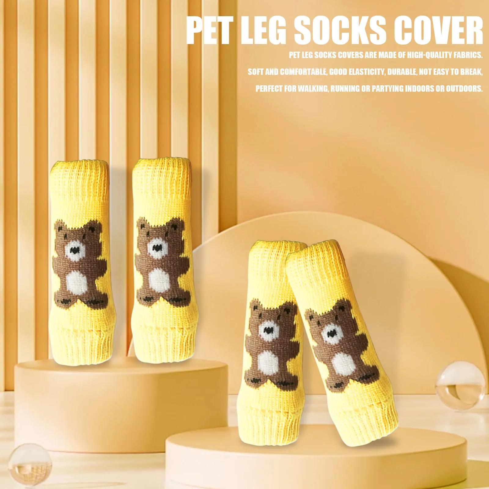 Scaldamuscoli per cani, 4 pezzi, protezione per gomito per cani, morbidi e caldi, in maglia, per gattini, cuccioli, cani di piccola taglia e gatti (giallo, S) - immagine 3