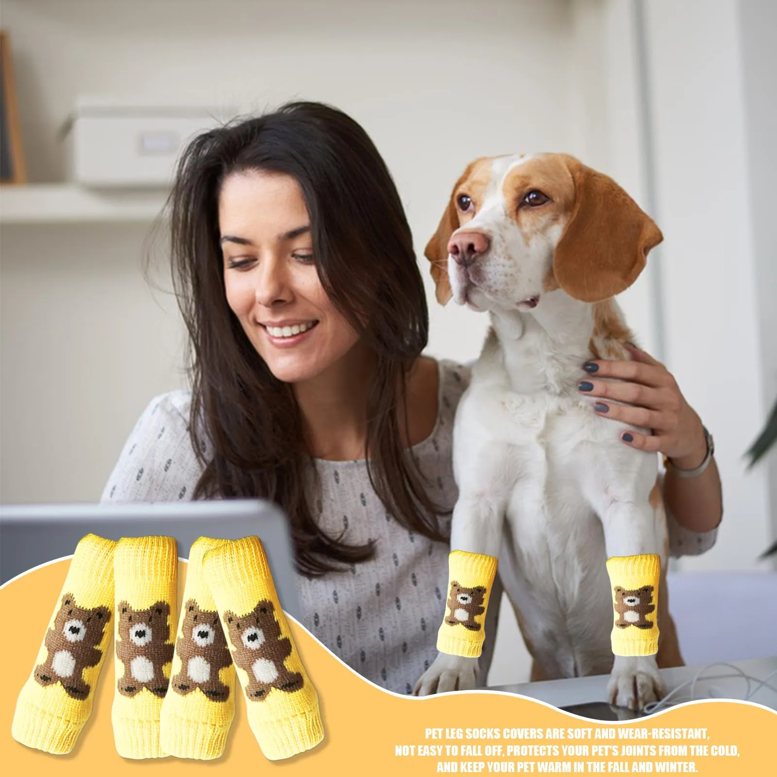 Scaldamuscoli per cani, 4 pezzi, protezione per gomito per cani, morbidi e caldi, in maglia, per gattini, cuccioli, cani di piccola taglia e gatti (giallo, S) - immagine 5