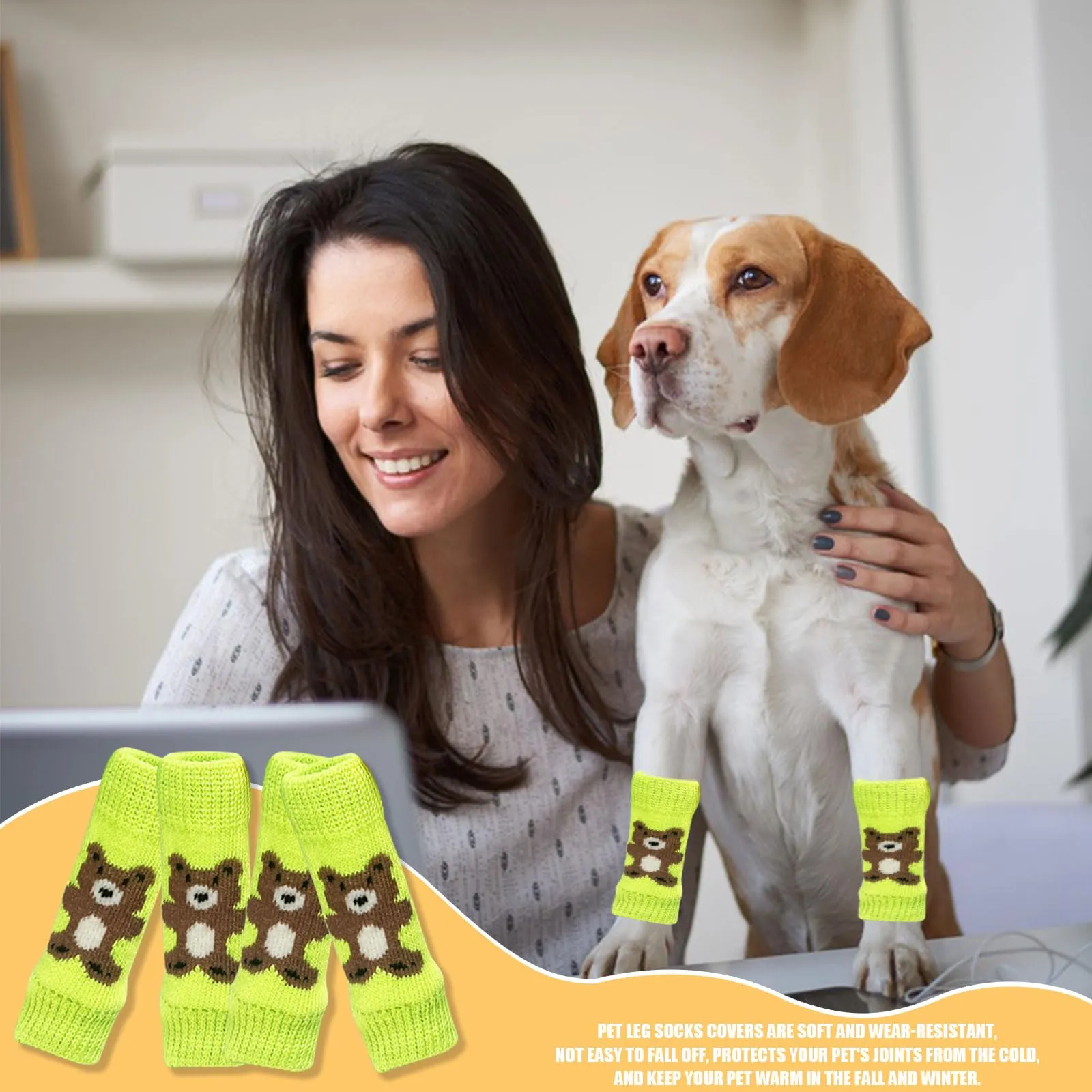 Scaldamuscoli per cani, 4 pezzi, protezione per gomito per cani, morbidi e caldi, in maglia, per gattini, cuccioli, cani di piccola taglia e gatti (verde, S) - immagine 5