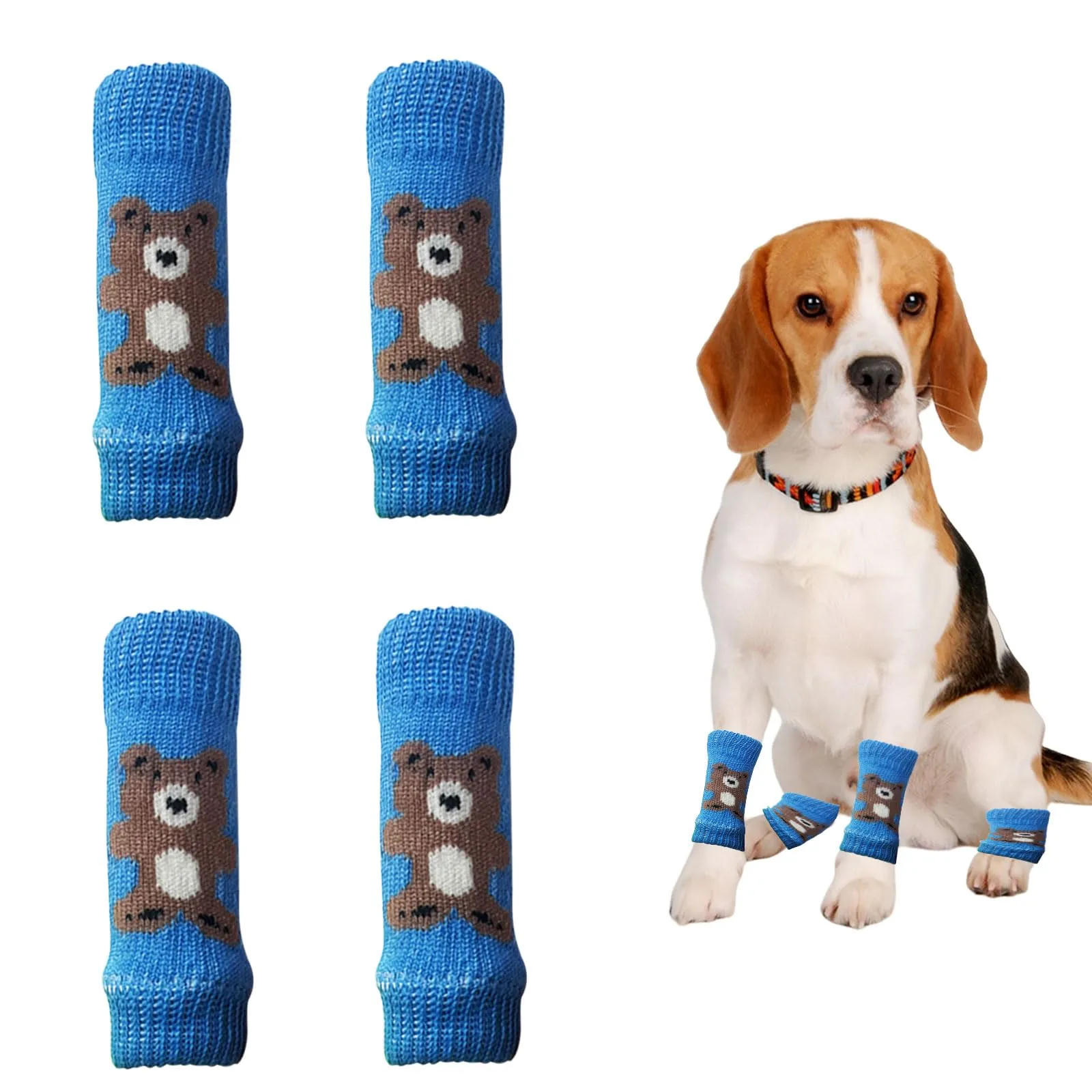 Scaldamuscoli per cani, 4 pezzi, protezione per gomito per cani, morbidi e caldi, in maglia, per gattini, cuccioli, cani di piccola taglia e gatti (blu, S) - immagine 1