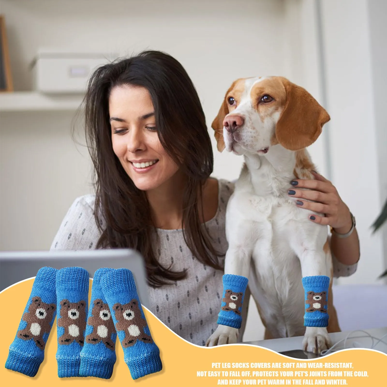 Scaldamuscoli per cani, 4 pezzi, protezione per gomito per cani, morbidi e caldi, in maglia, per gattini, cuccioli, cani di piccola taglia e gatti (blu, S) - immagine 5