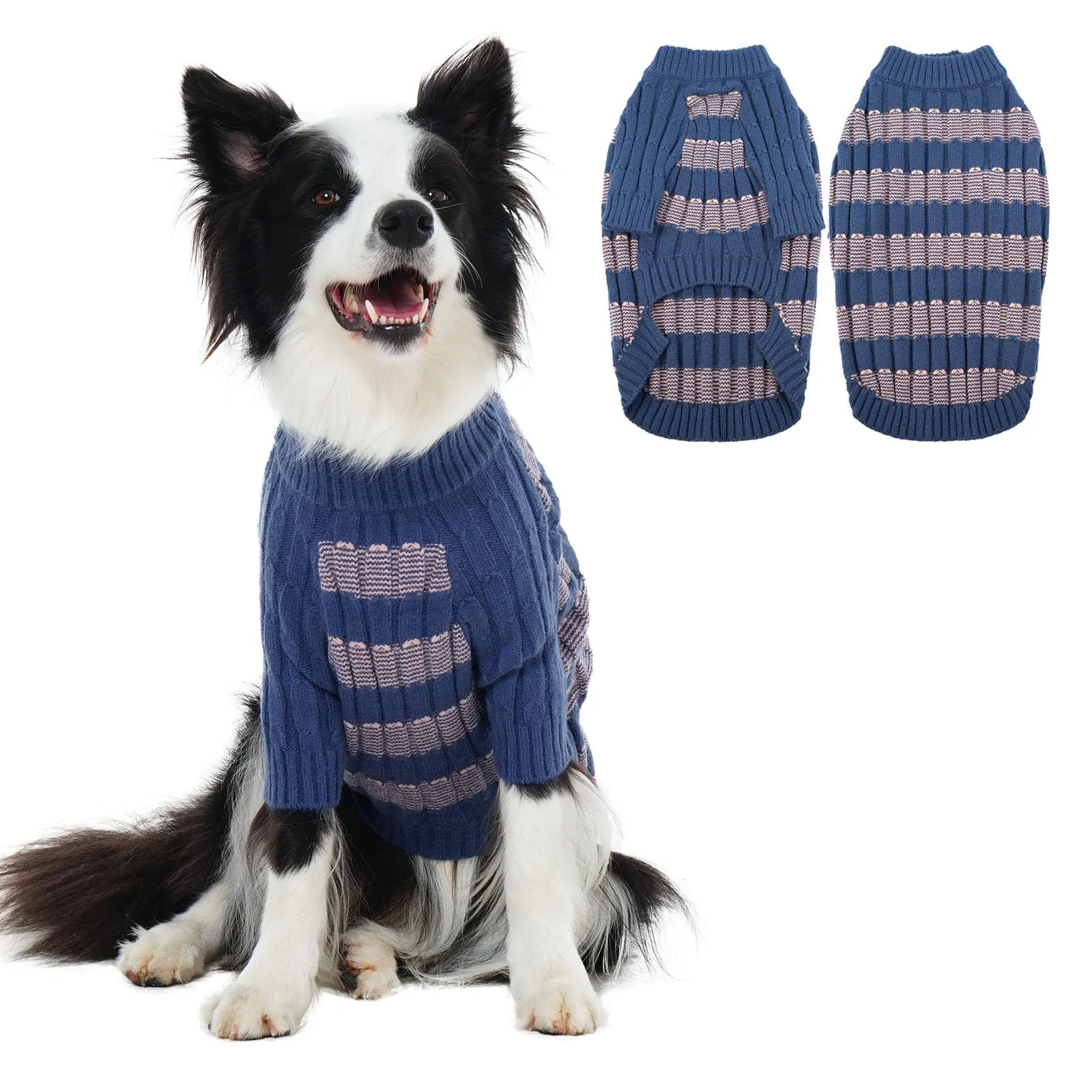 Hjumarayan Maglione Cane Taglia Grande, Caldo Maglione Invernale per Cane Praticità Vestiti Maglia Cani, Comodo Strisce Maglioncino con Stile per Labrador, Blu XL - immagine 1
