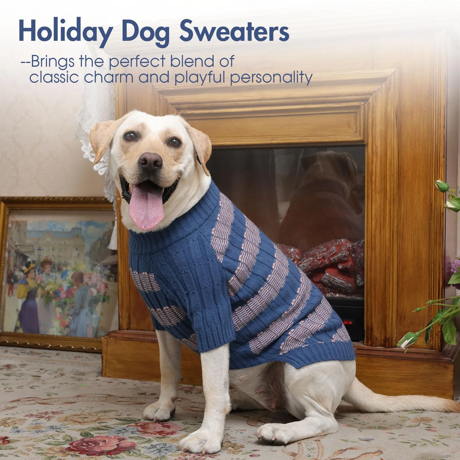 Hjumarayan Maglione Cane Taglia Grande, Caldo Maglione Invernale per Cane Praticità Vestiti Maglia Cani, Comodo Strisce Maglioncino con Stile per Labrador, Blu XL - immagine 2