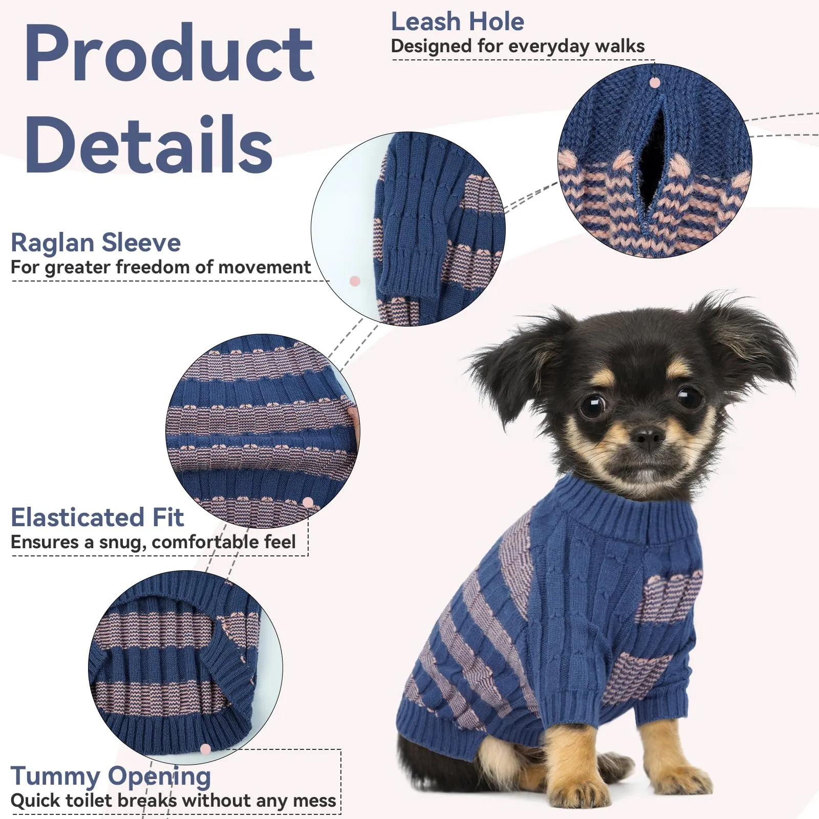 Hjumarayan Maglione Cane Taglia Grande, Caldo Maglione Invernale per Cane Praticità Vestiti Maglia Cani, Comodo Strisce Maglioncino con Stile per Labrador, Blu XL - immagine 5