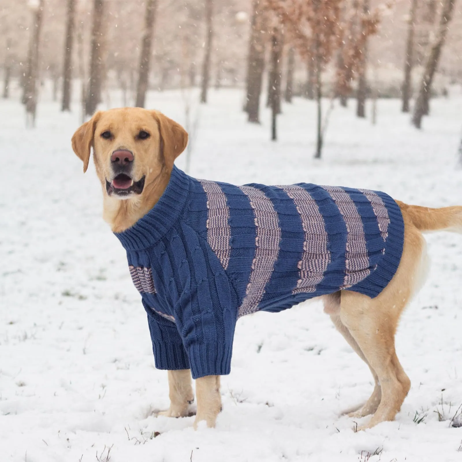Hjumarayan Maglione Cane Taglia Grande, Caldo Maglione Invernale per Cane Praticità Vestiti Maglia Cani, Comodo Strisce Maglioncino con Stile per Labrador, Blu XL - immagine 8