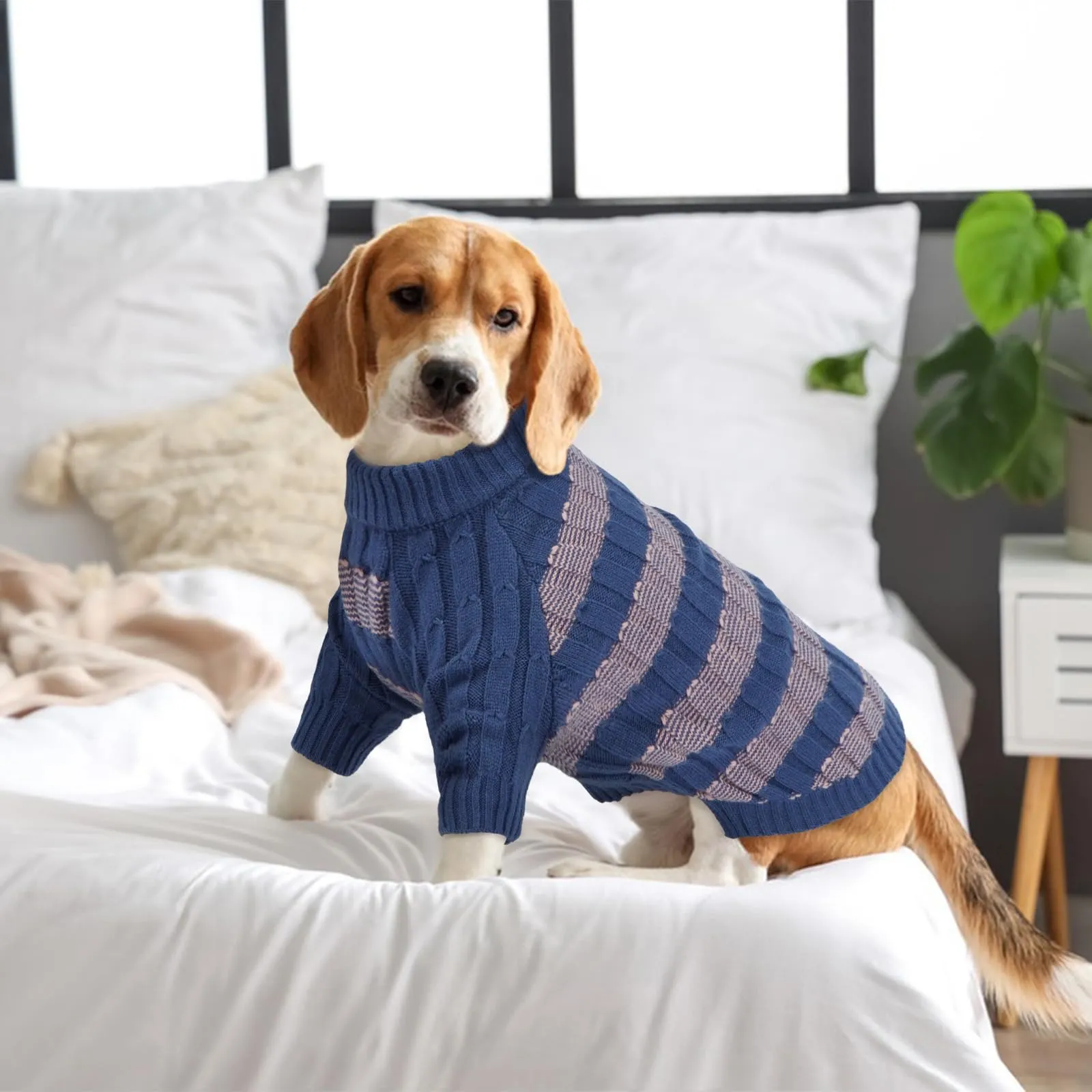 Hjumarayan Maglione Cane Taglia Grande, Caldo Maglione Invernale per Cane Praticità Vestiti Maglia Cani, Comodo Strisce Maglioncino con Stile per Labrador, Blu XL - immagine 9