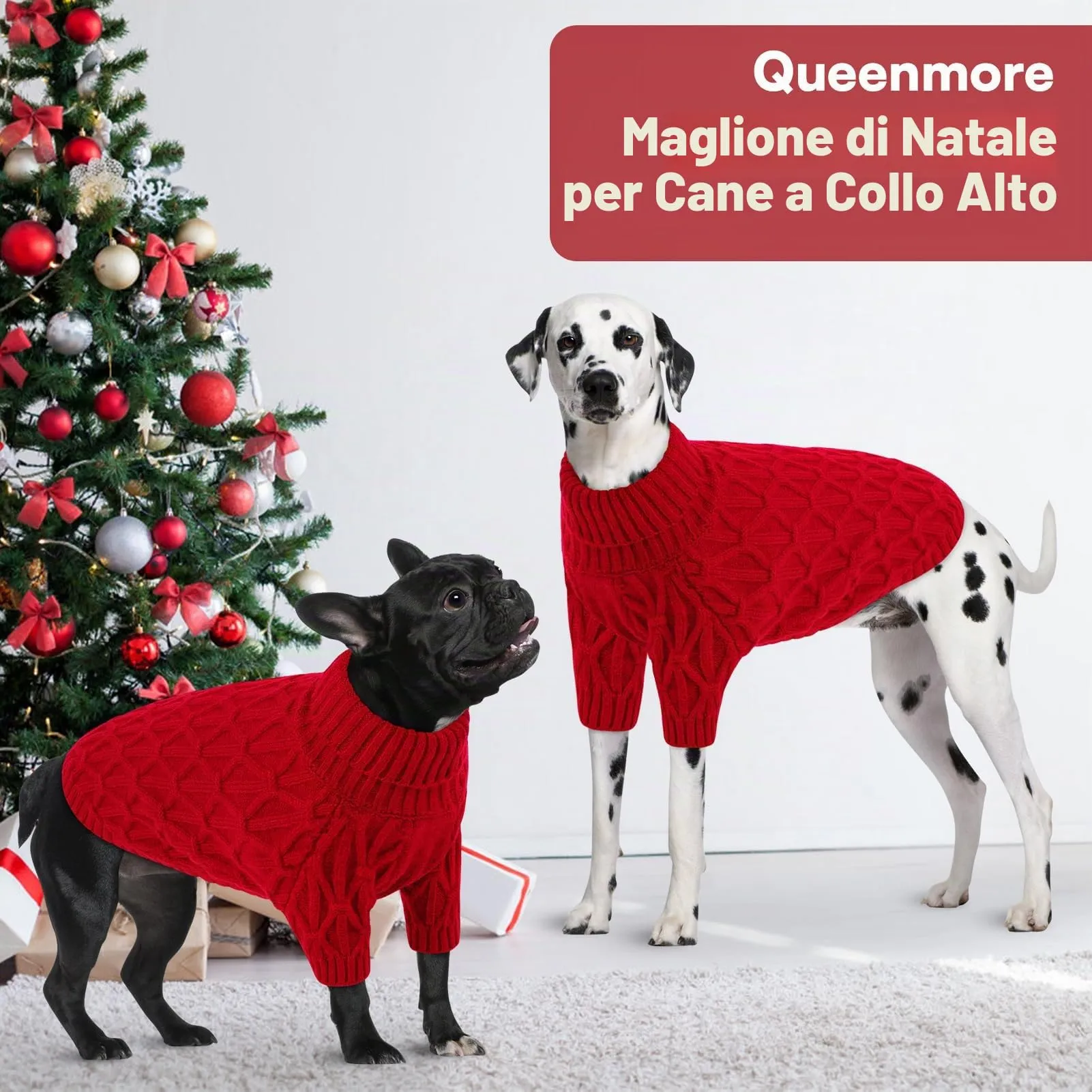 Queenmore Maglioni Natalizi per Cani, Morbida e Calda, Maglione Cane per Razze Medie come Cane Corso Jack Russell e Bassotto, Rosso, M - immagine 5