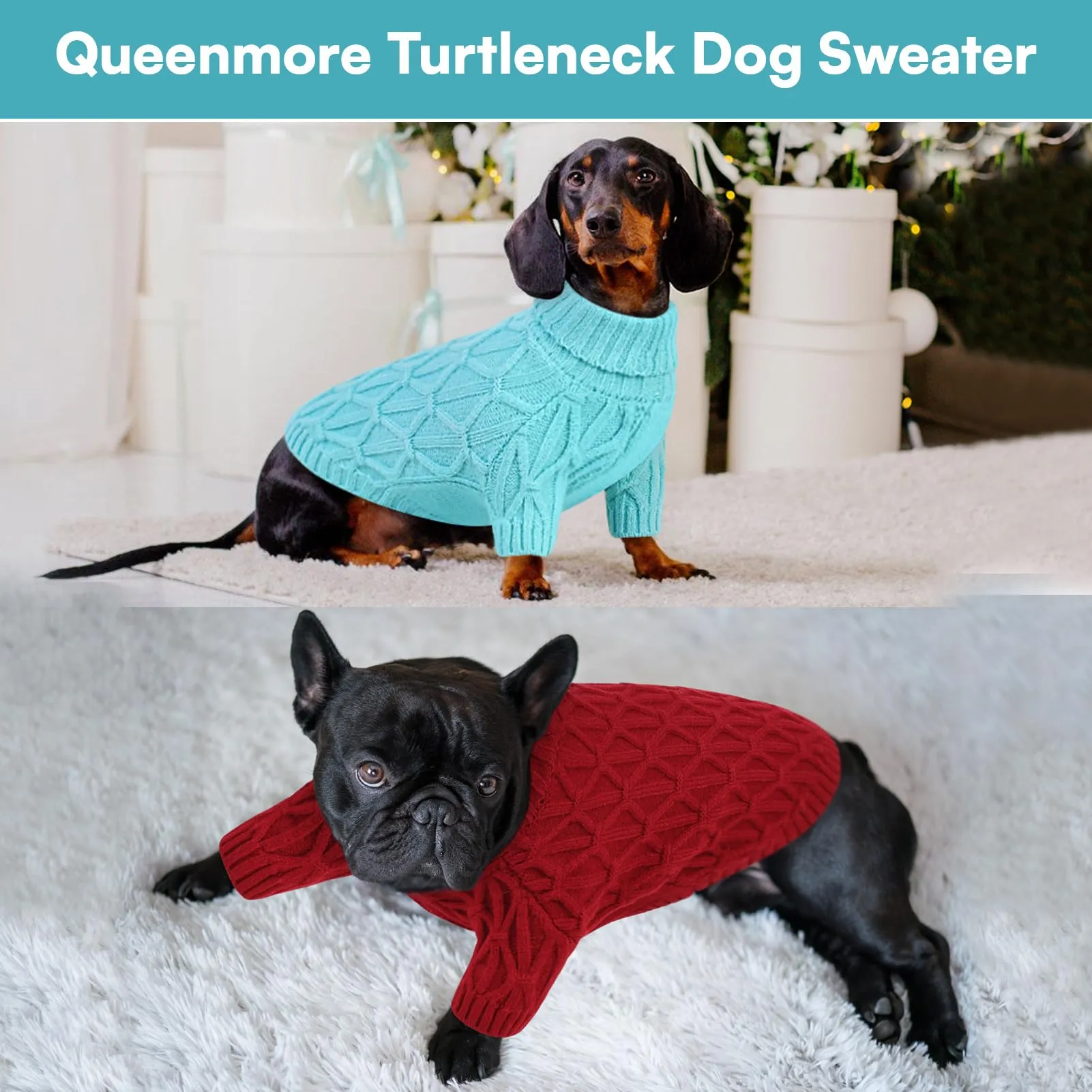 Queenmore Maglione per Cani, Maglioncino Cane Morbido e Elastico con Collo Alto, Felpa Cane per Maltese, Pomeranian, Barboncino e Lagotto Romagnolo, Lago blu, S - immagine 8